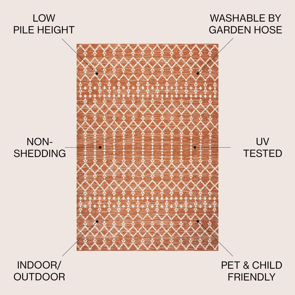 Jonathan Y Smb108P-4 Ourika Moroccan Geometric Textured Weave Indoor Outdoor Area-Rug, Bohemian Rustic Scandinavian Easy-Cleaning,Bedroom,Kitchen,Backyard,Patio,Non Shedding, 4 X 6, Orange/Cream