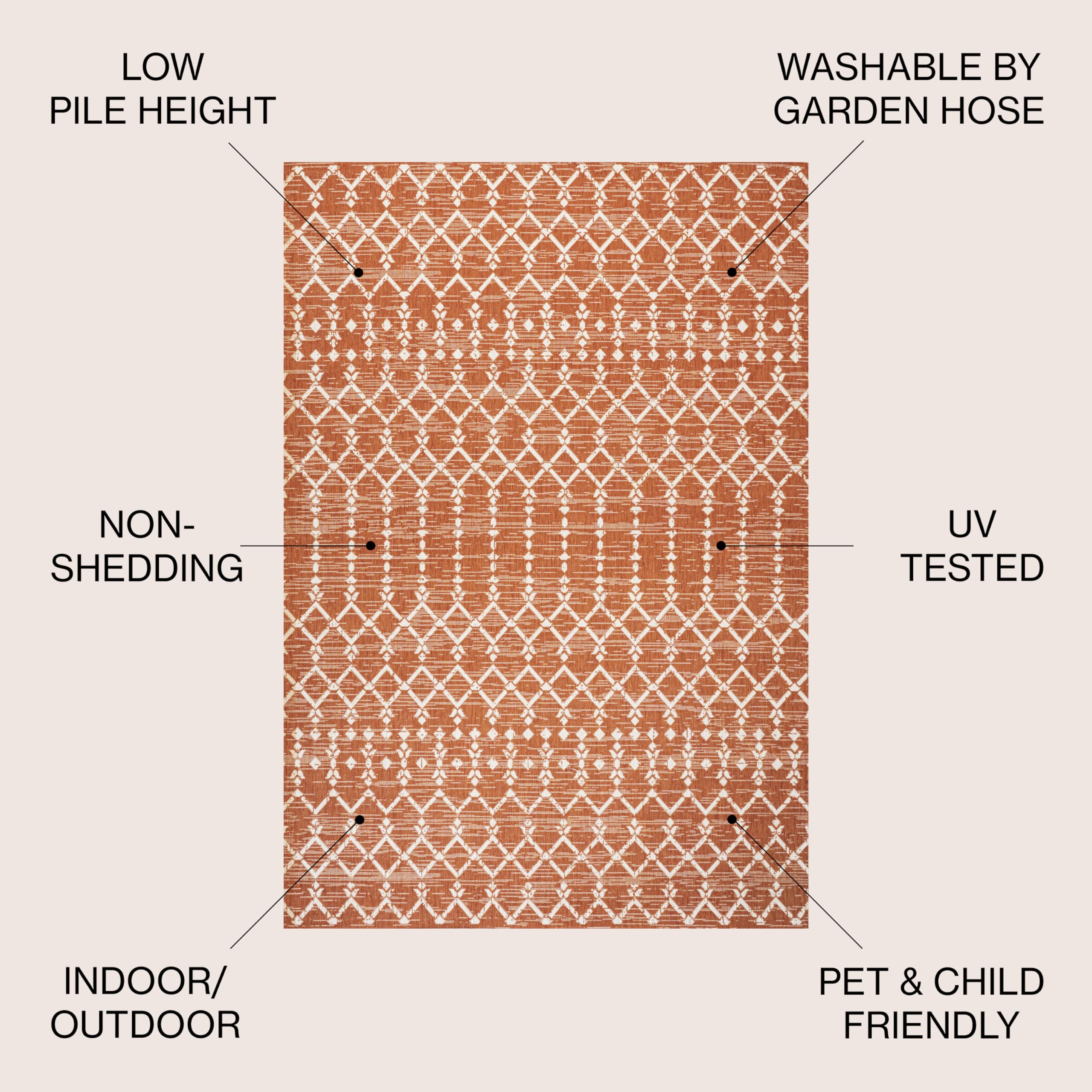 Jonathan Y Smb108P-4 Ourika Moroccan Geometric Textured Weave Indoor Outdoor Area-Rug, Bohemian Rustic Scandinavian Easy-Cleaning,Bedroom,Kitchen,Backyard,Patio,Non Shedding, 4 X 6, Orange/Cream