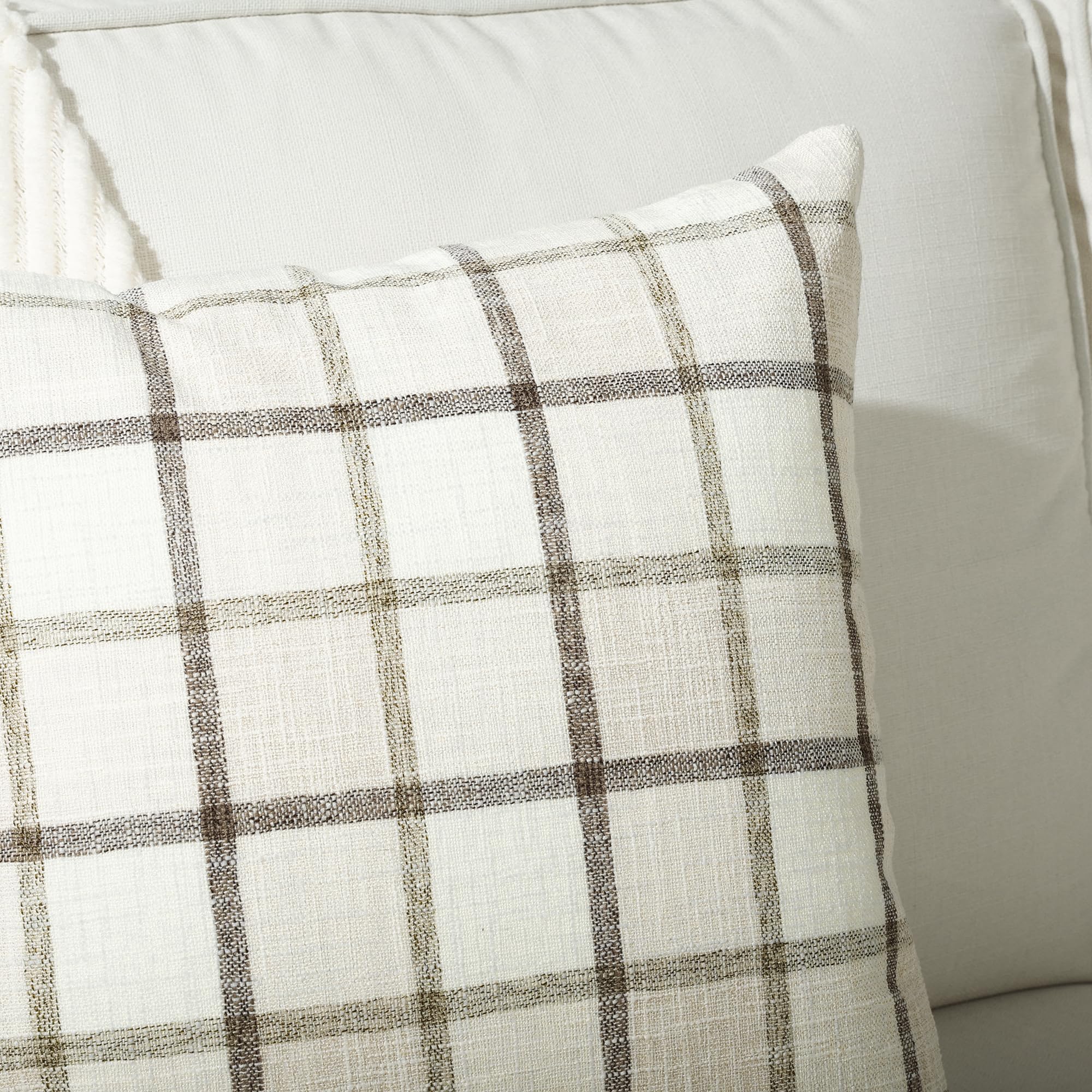 Stellhome Pack Of 2 Linen Buffalo Check Decorative Fall Throw Pillow Covers, Autumn Farmhouse Plaid Cushion Covers Rustic Retro