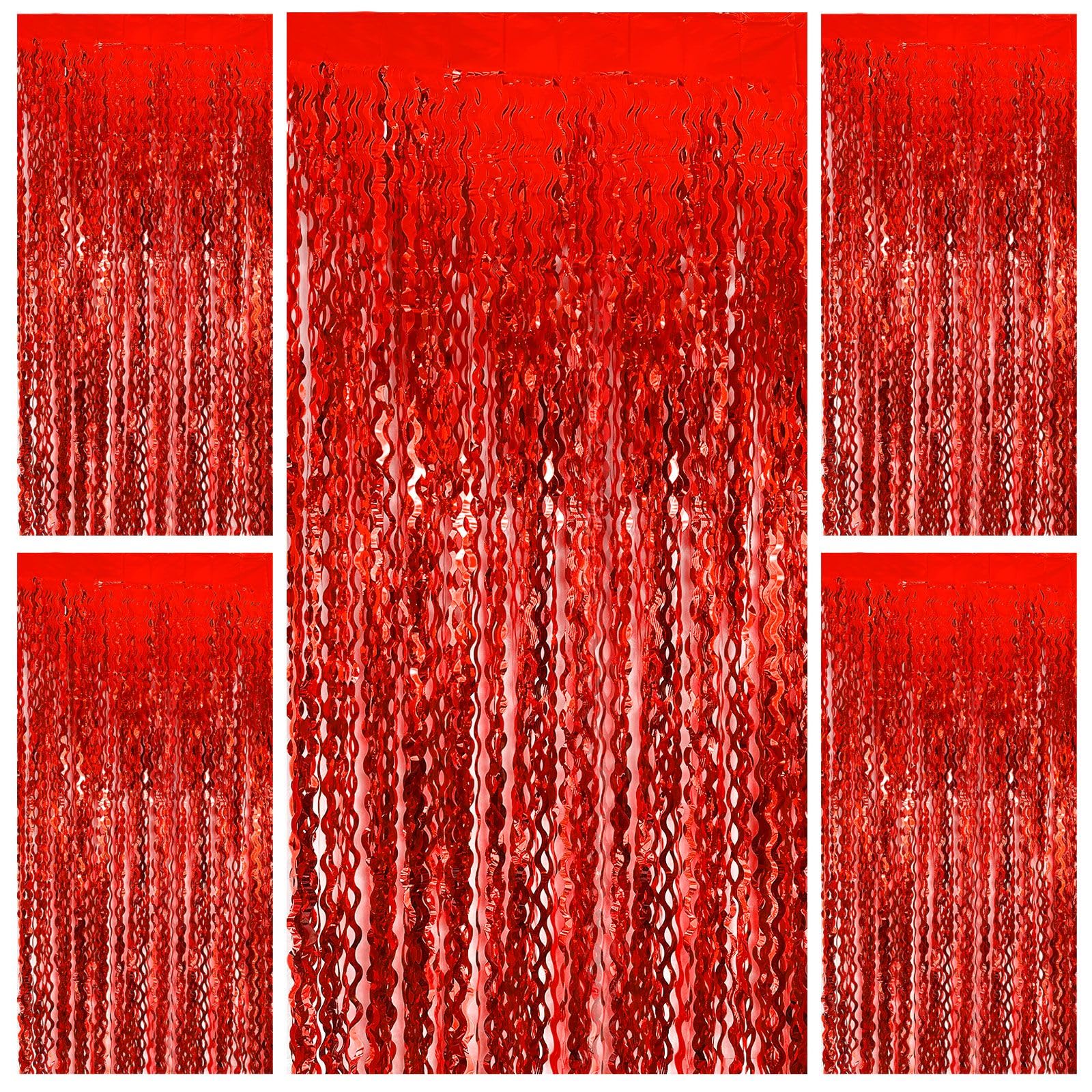 Backdrop for Party Decorations, Wave Foil Fringe Curtain Tinsel Photo Backdrop Red Tinsel Curtain Party Backdrop Streamers for B