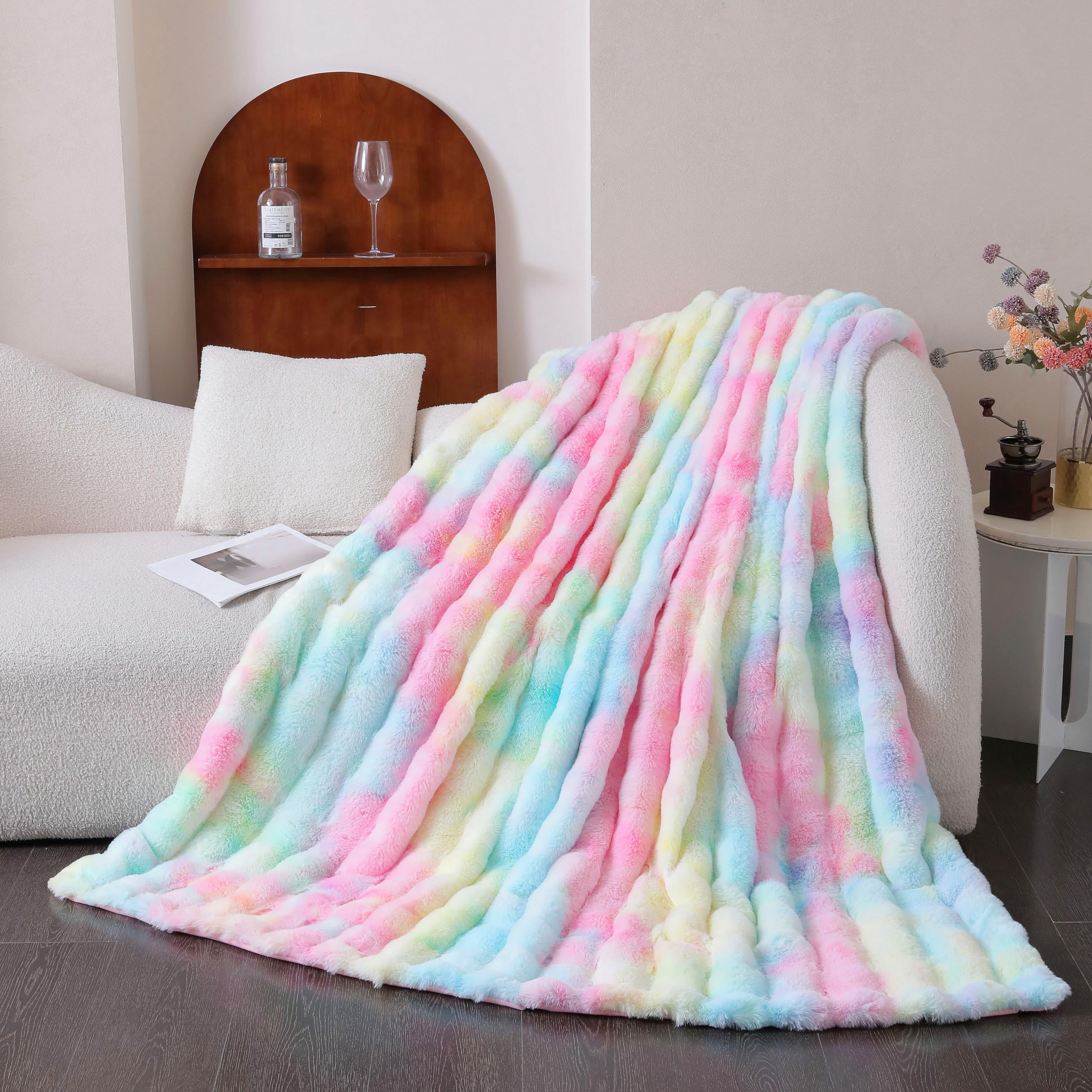 Ukeler Colorful Plush Furry Throw Blanket 50'X60', Super Soft Cozy Warm Blanket For Bed, Couch, Sofa, Office, Camping Shaggy F
