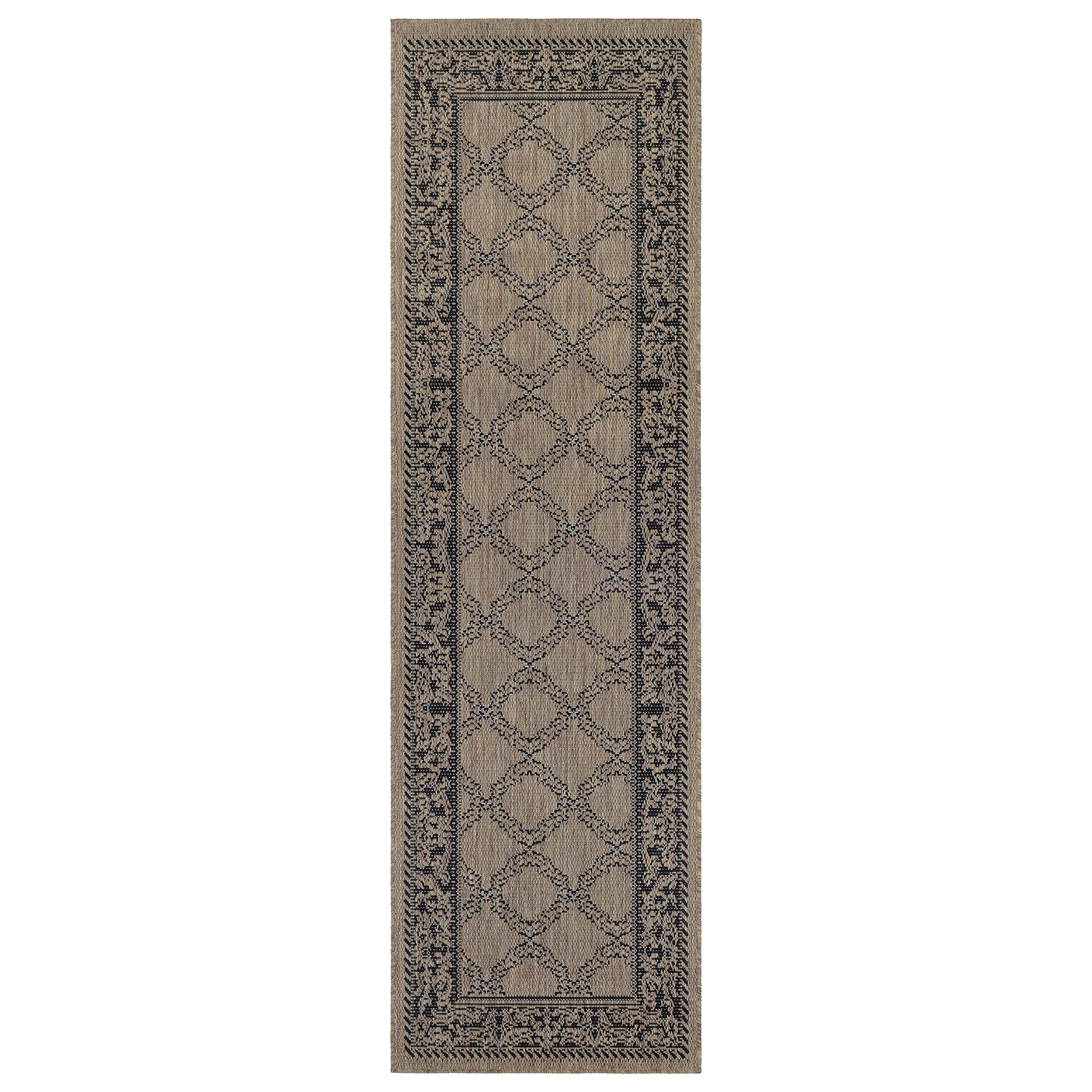 Couristan Recife Garden Lattice Indoor/Outdoor Area Rug, 2.3 x 7.10 ft. Runner, Cocoa-Black
