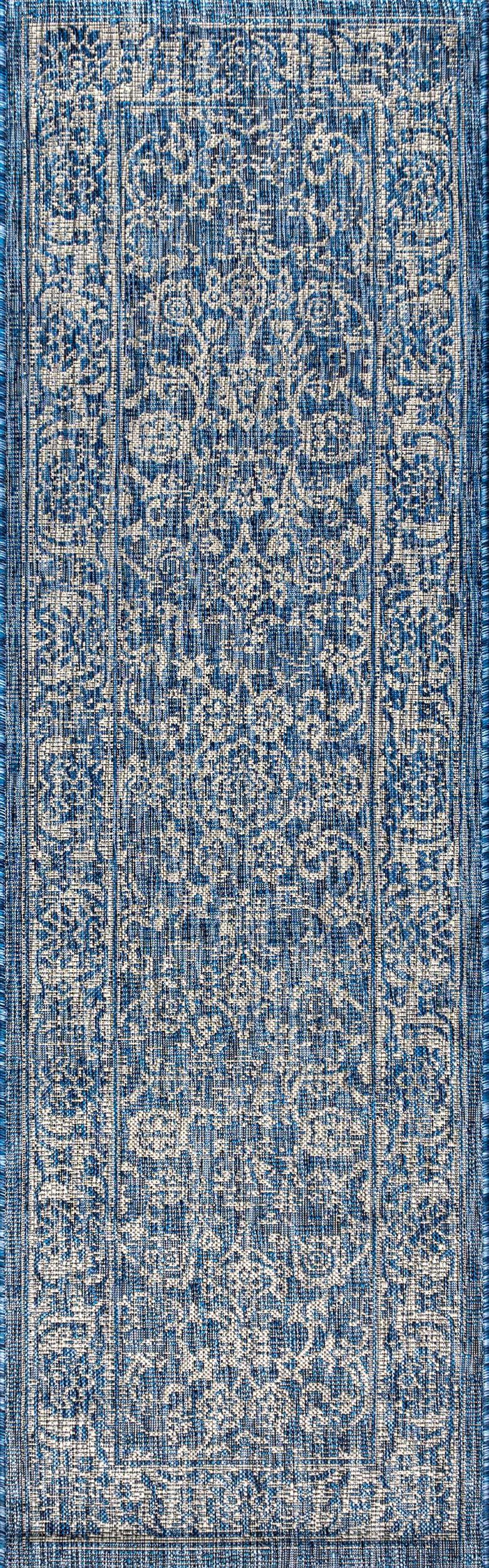 Jonathan Y Smb100B-8 Tela Bohemian Textured Weave Floral Indoor/Outdoor Navy/Gray 8 Ft. X 10 Ft. Area-Rug, Coastal,Easy-Cleaning,Hightraffic,Livingroom,Backyard, Non Shedding
