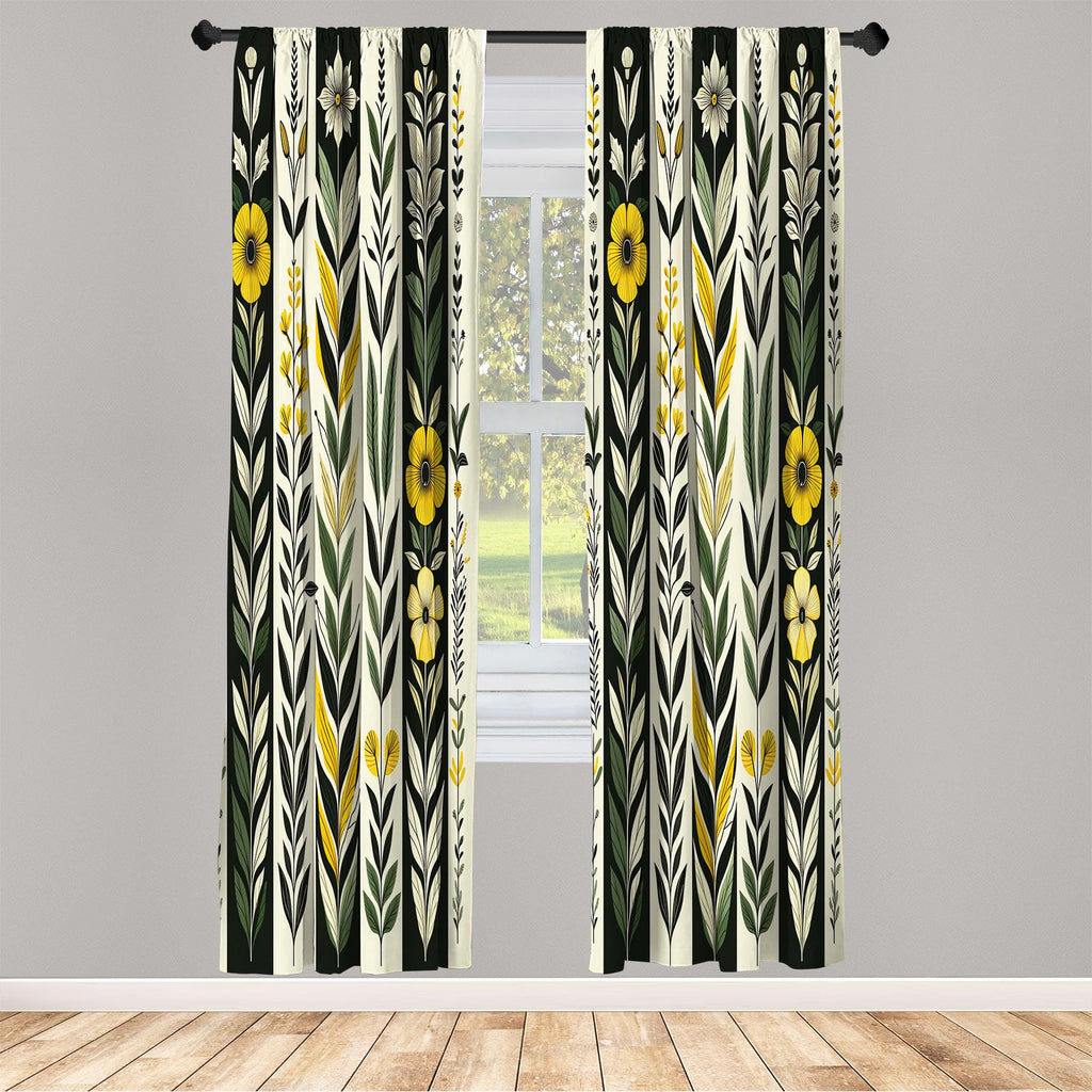 Ambesonne Nature Boho Curtains, Urban Jungle Theme Dreamy Leaves And Flowery Petals And Stripes, Window Treatments 2 Panel Set F