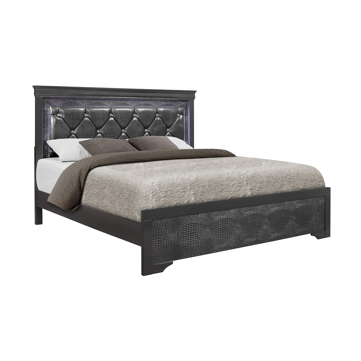 Global Furniture Usa Pompei Metallic Grey King Size Bed W/Led Light Sleigh