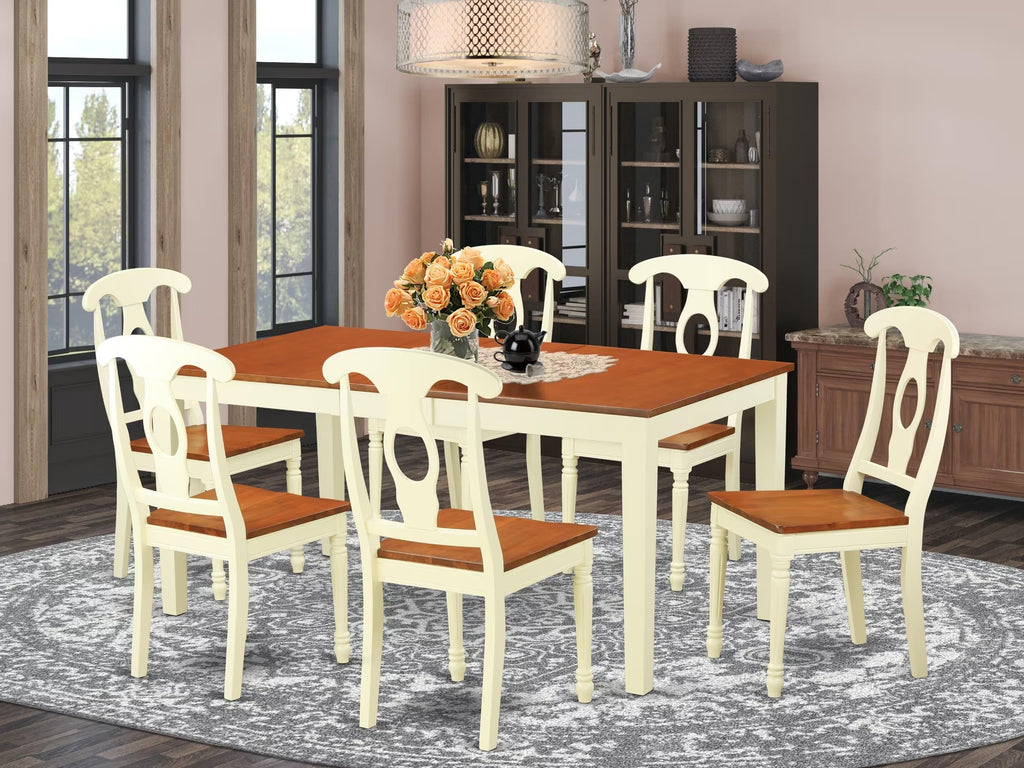 East West Furniture NIKE7-WHI-W 7 Piece Room Set Consist of a Rectangle Kitchen Table with Butterfly Leaf and 6 Dining Chairs, 36x66 Inch, Buttermilk & Cherry
