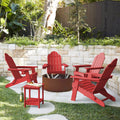 Lue Bona Folding Adirondack Chair Set Of 4, Bright Red Hdps Fire Pit Patio Chairs Weather Resistant, Modern Plastic Outdoor Chairs With Cup Holder