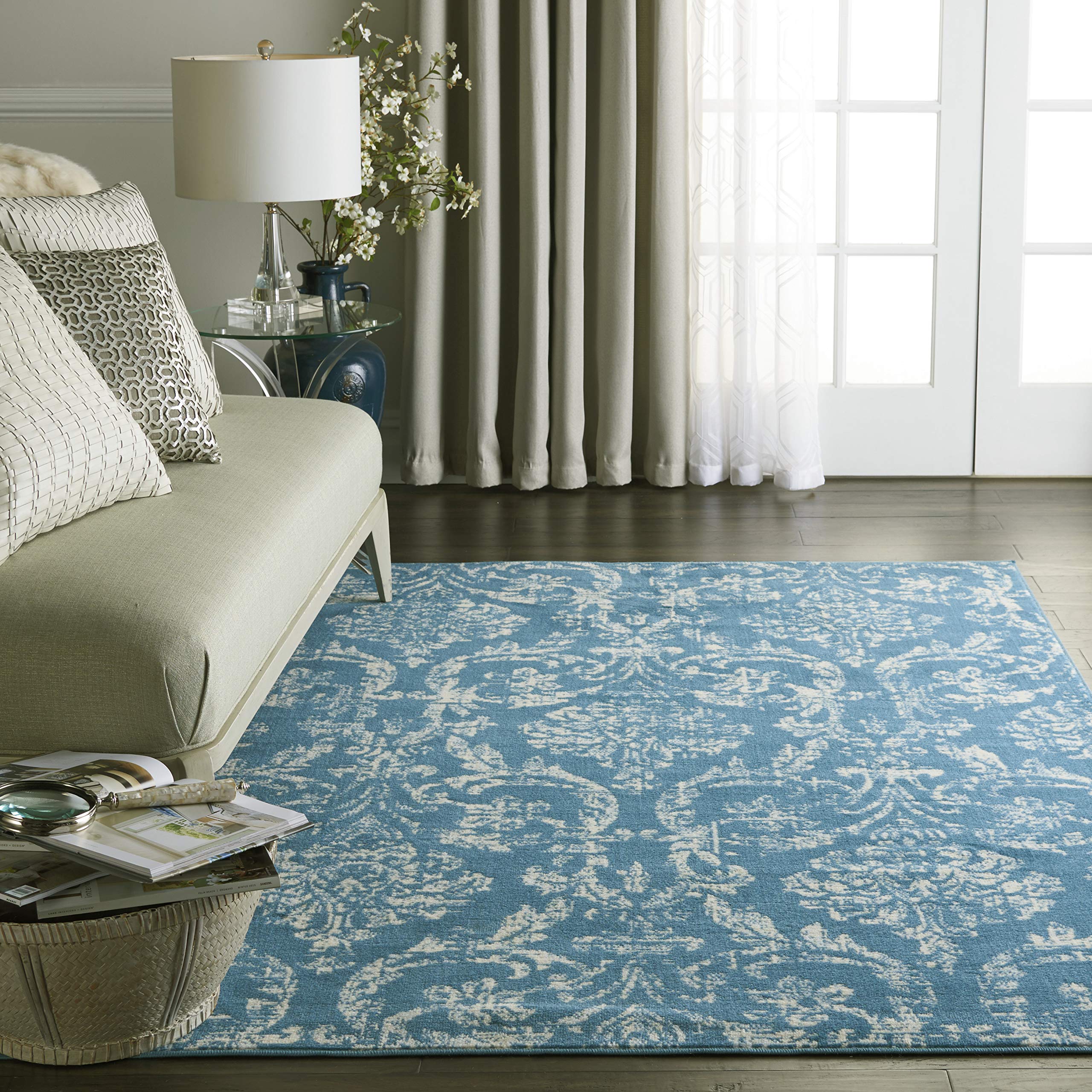 Nourison Jubilant Victorian Blue 4 x 6 Area--Rug, Easy--Cleaning, Non Shedding, Bed Room, Living Room, Dining Room, Kitchen (4