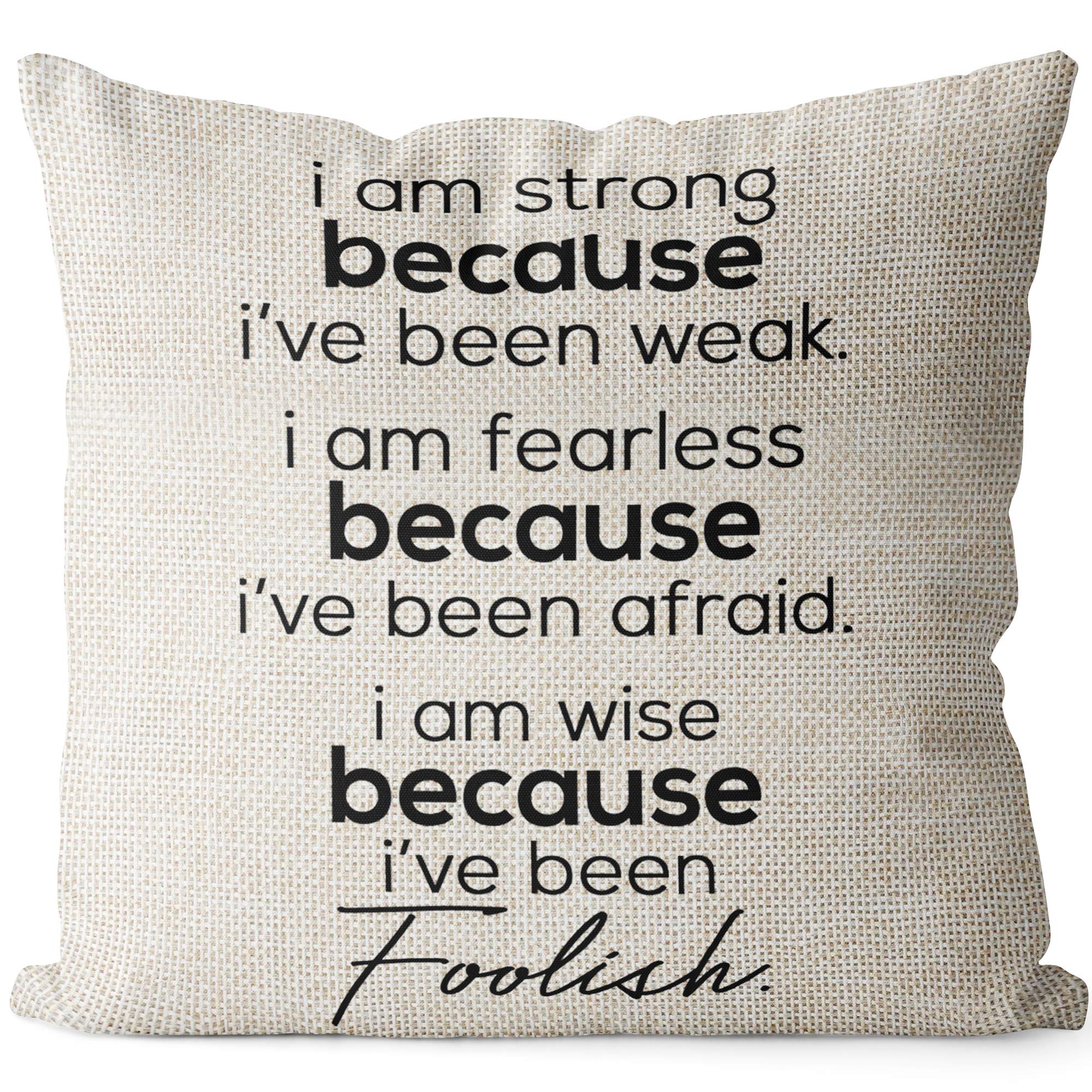 Bedsum Linen Throw Pillow Cover, Farmhouse Pillowcase With Words Strong Fearless Wise For Living Room Sofa Couch Square Decorati