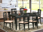East West Furniture DUNI7-BLK-C 7 Piece Dining Room Table Set Consist of a Rectangle Kitchen Table and 6 Linen Fabric Upholstered Dining Chairs, 36x60 Inch, Black