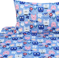 J-Pinno Kids Painting Cat Kitty Flower Birds Blue Adorable 100% Cotton Twin 3 Pieces Sheet Set Bedroom Decoration Gift Flat Shee