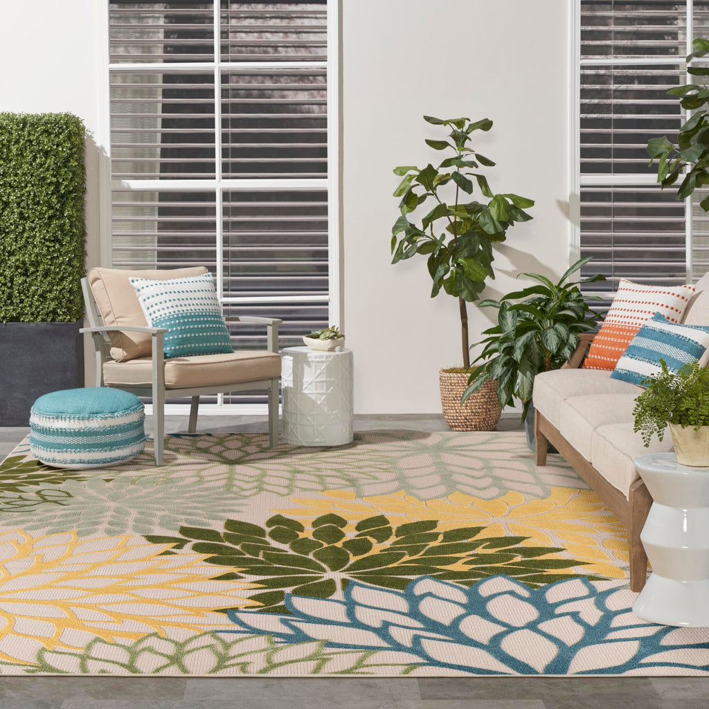 Nourison Aloha Indoor/Outdoor Green Multicolor 12' X 15' Area Rug, Easy Cleaning, Non-Shedding, Bed Room, Living Room, Dining Room, Backyard, Patio, Deck (12X15)