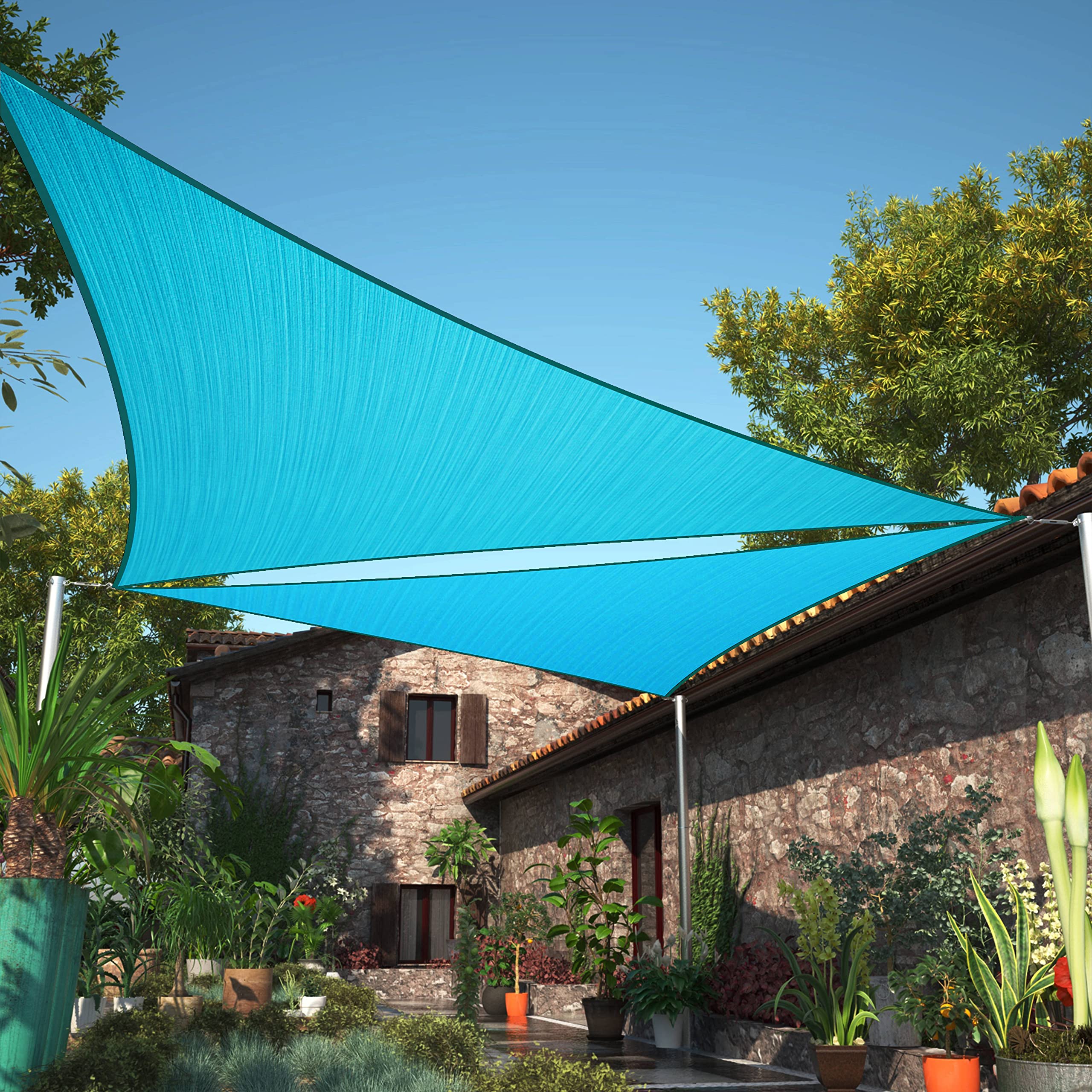 Shademart 12' X 12' X 12' Turquoise Triangle Sun Shade Sail Upf50 Smtapt16 Canopy Fabric Cloth Screen, Water Air Permeable & Uv