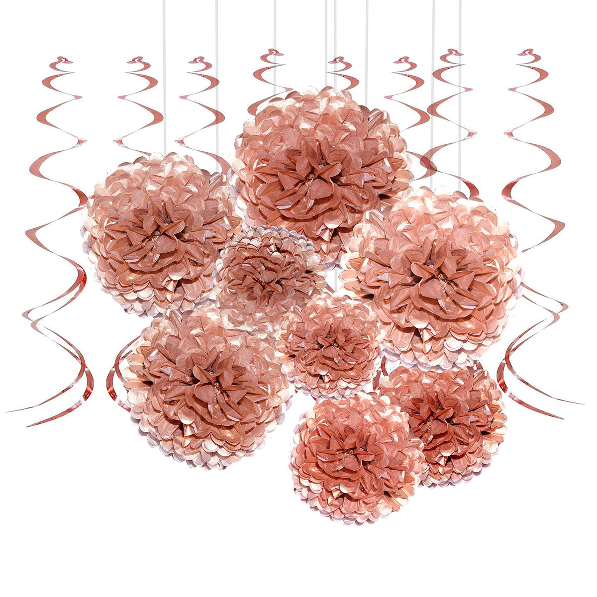 Rose Gold Bachelorette Party Hanging Decorations  Wedding Party Foil Swirls Tissue Paper Pom Poms Flowers Bridal Shower Party G