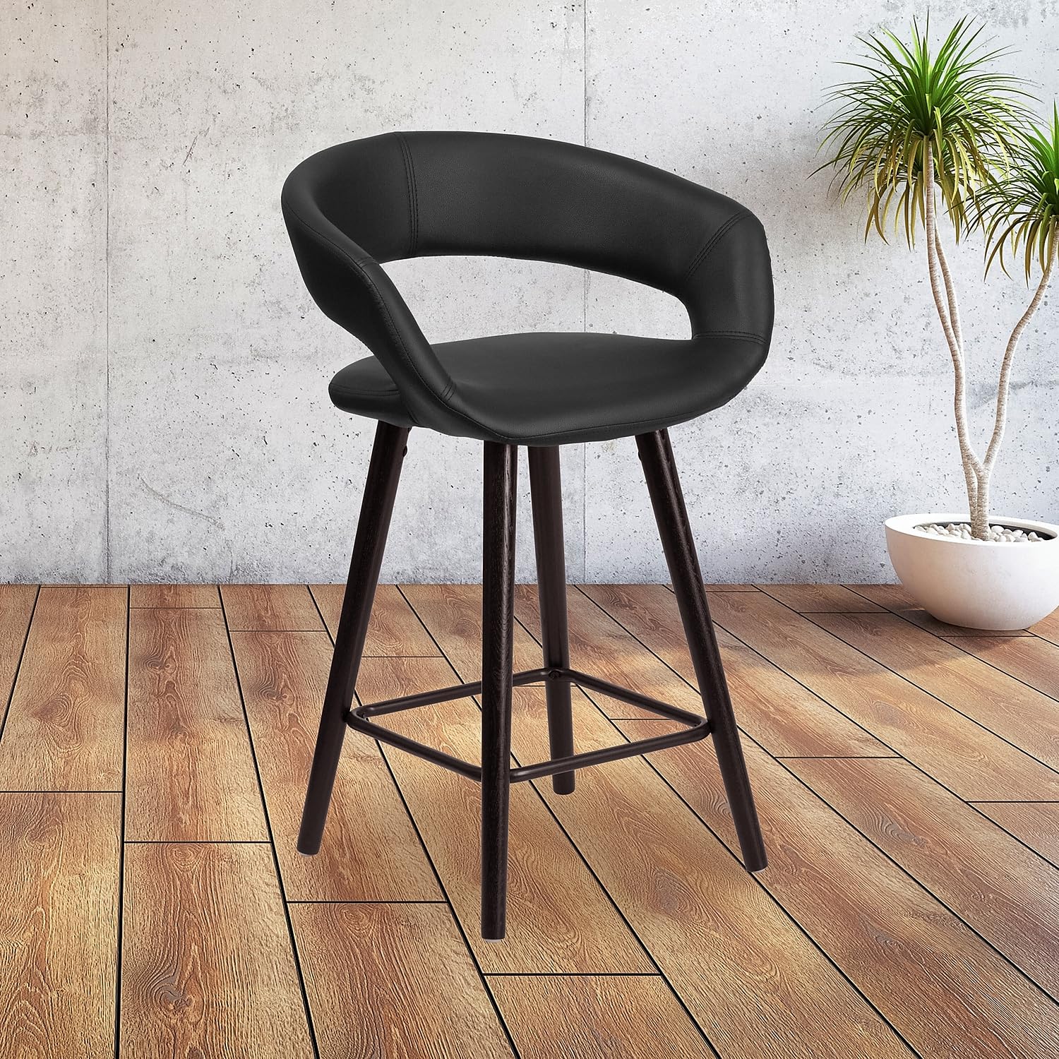 Flash Furniture Brynn Series 24'' High Contemporary Cappuccino Wood Counter Height Stool In Black Vinyl