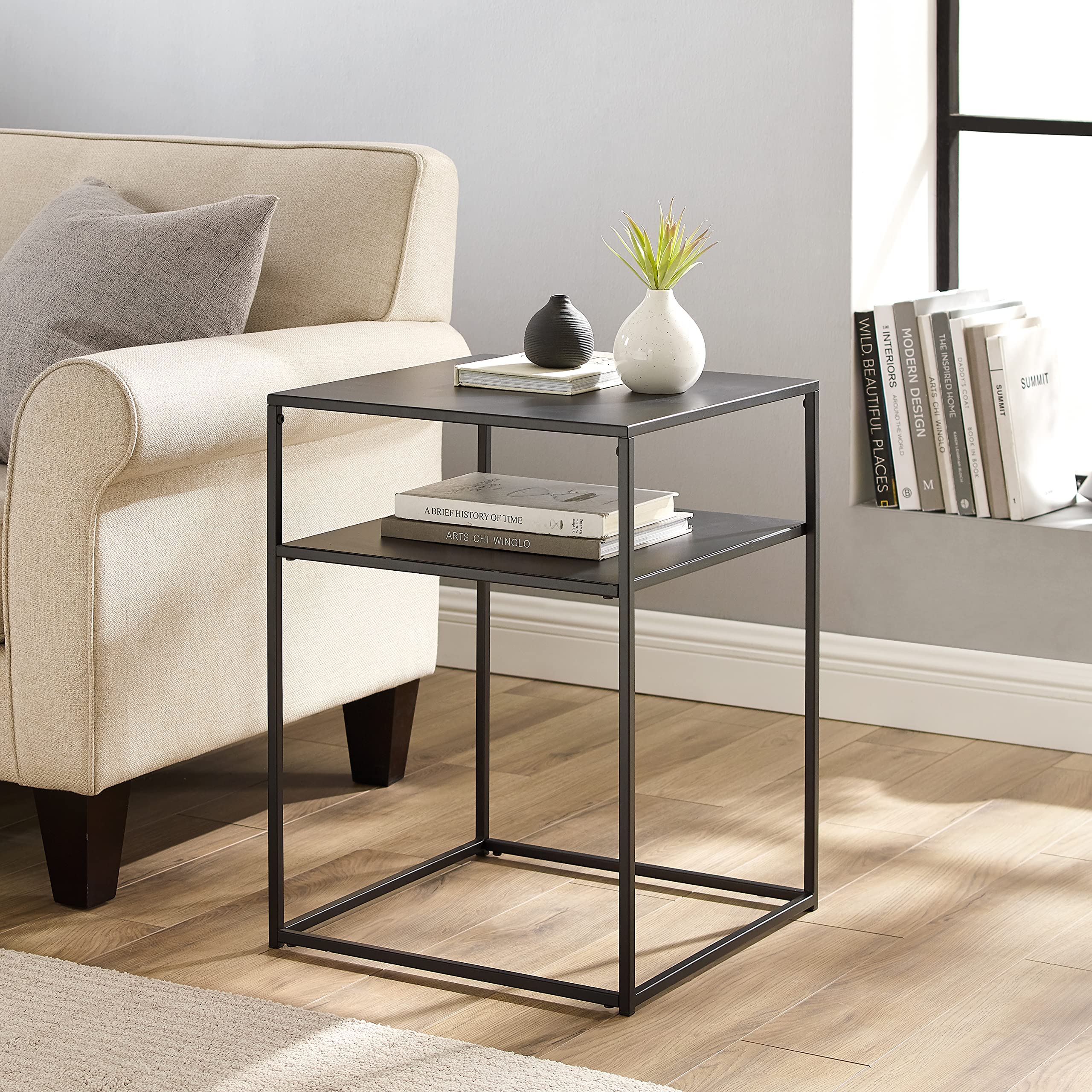 Crosley Furniture Braxton Small Side End Table with Storage Shelf for Living Room, Matte Black