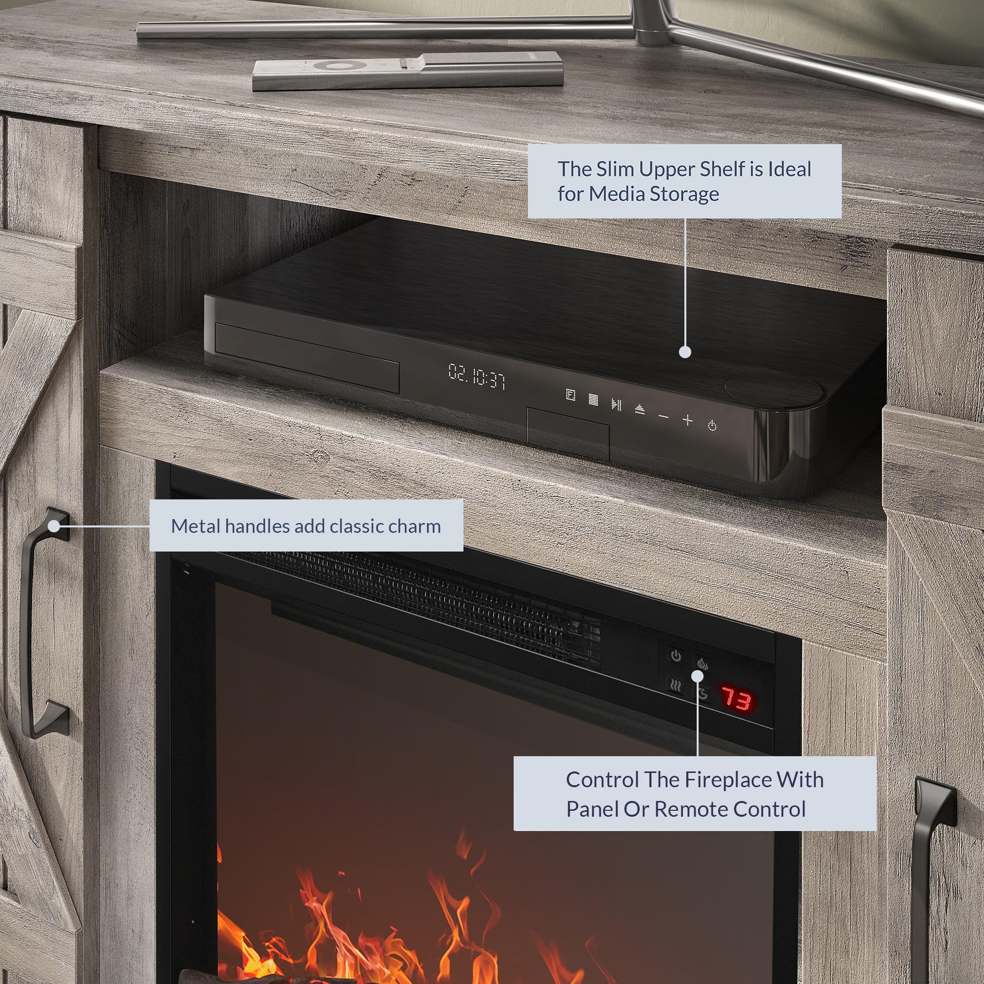 Belleze 47' Tv Stand With 18' Electric Fireplace Heater & Media Entertainment Center Console Table For Tv Up To 50' With Open Storage Shelves & Cabinets - Veropeso (Grey Wash)