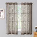 Chyhomenyc Marilyn Chocolate Brown Sheer Curtains 63 Inch Length 2 Panels, Light Filtering Breathable 3D Leaf Clip Jacquard Text