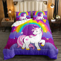 Girls Unicorn Comforter Set Twin Girls Bedding Set Cute Rainbow Unicorn Print Down Comforter Kids Cartoon Kawaii Duvet Set Galax