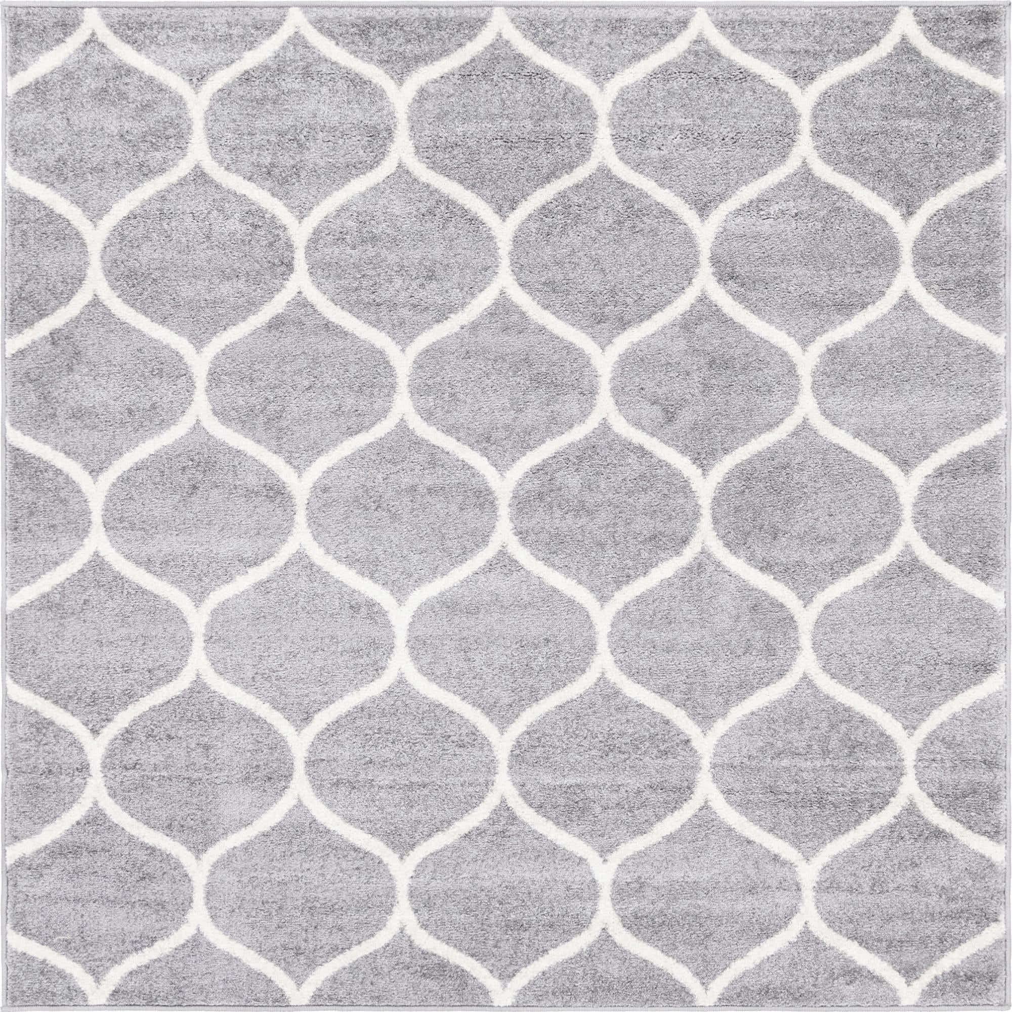 Unique Loom Trellis Frieze Collection Area Rug - Rounded (6' Square, Light Gray/ Ivory)