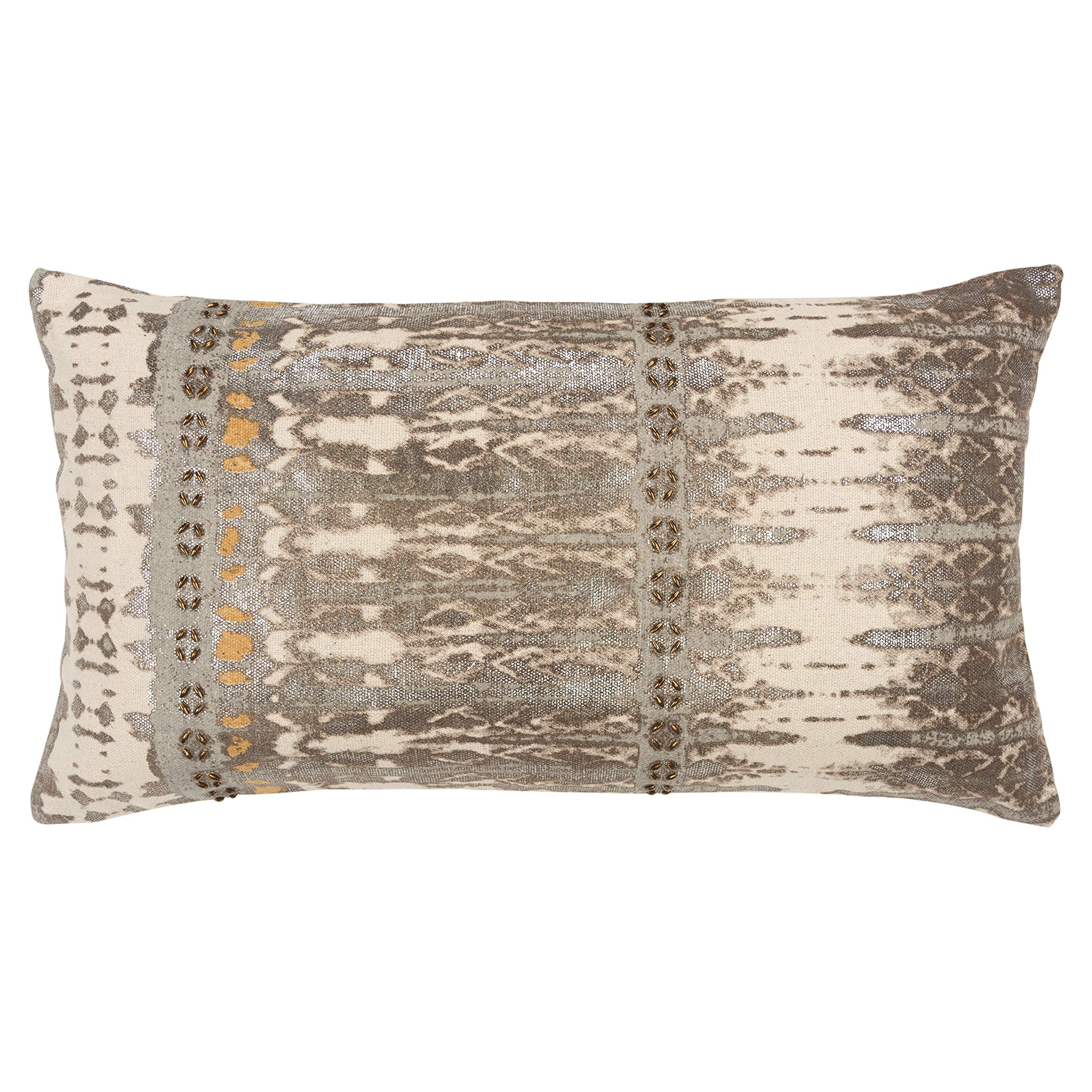 Rizzy Home Abstract 14&quot; x 26&quot; Down Filled Pillow with Recycled Cotton Cover-Gray