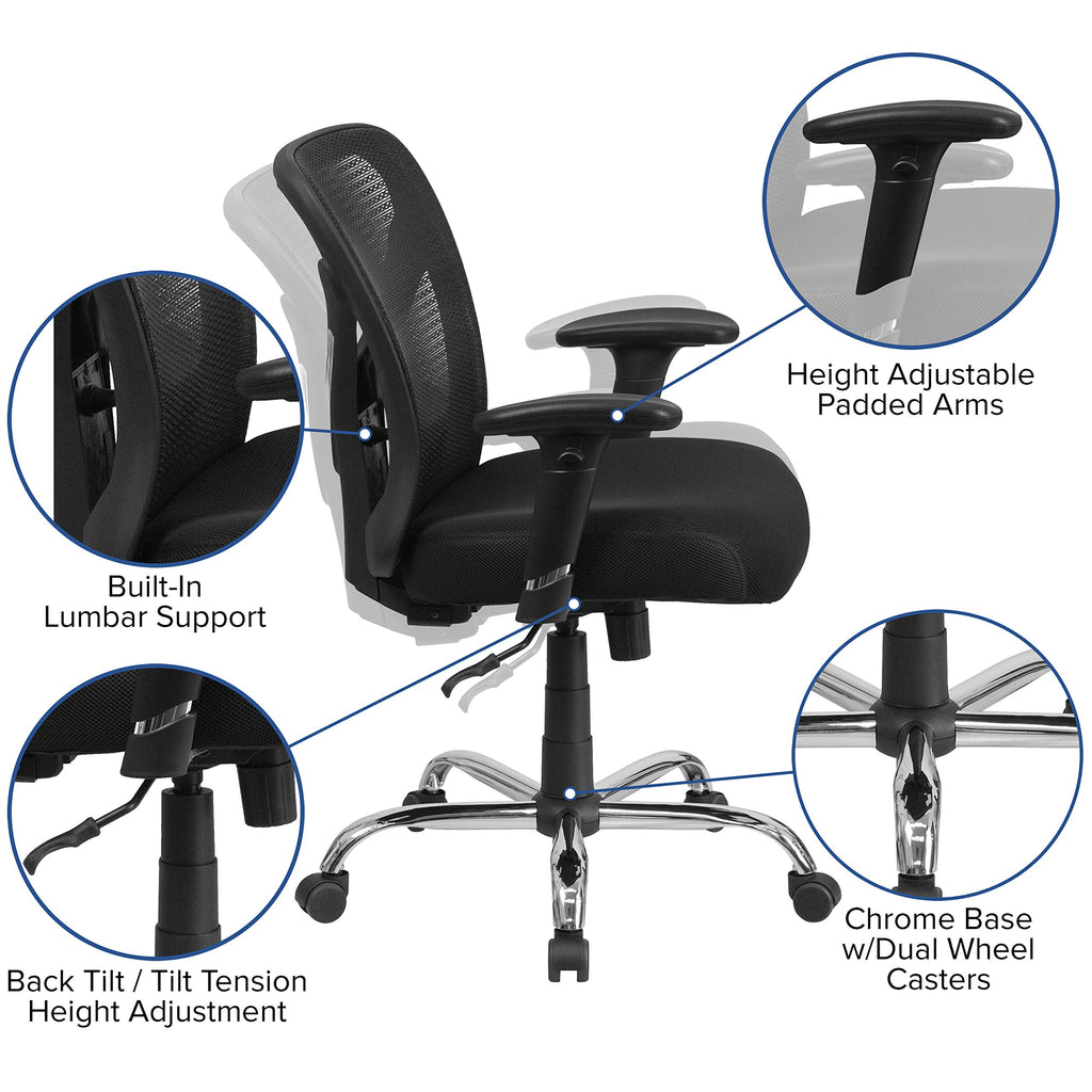 Flash Furniture Big & Tall Office Chair | Adjustable Height Mesh Swivel Office Chair with Wheels