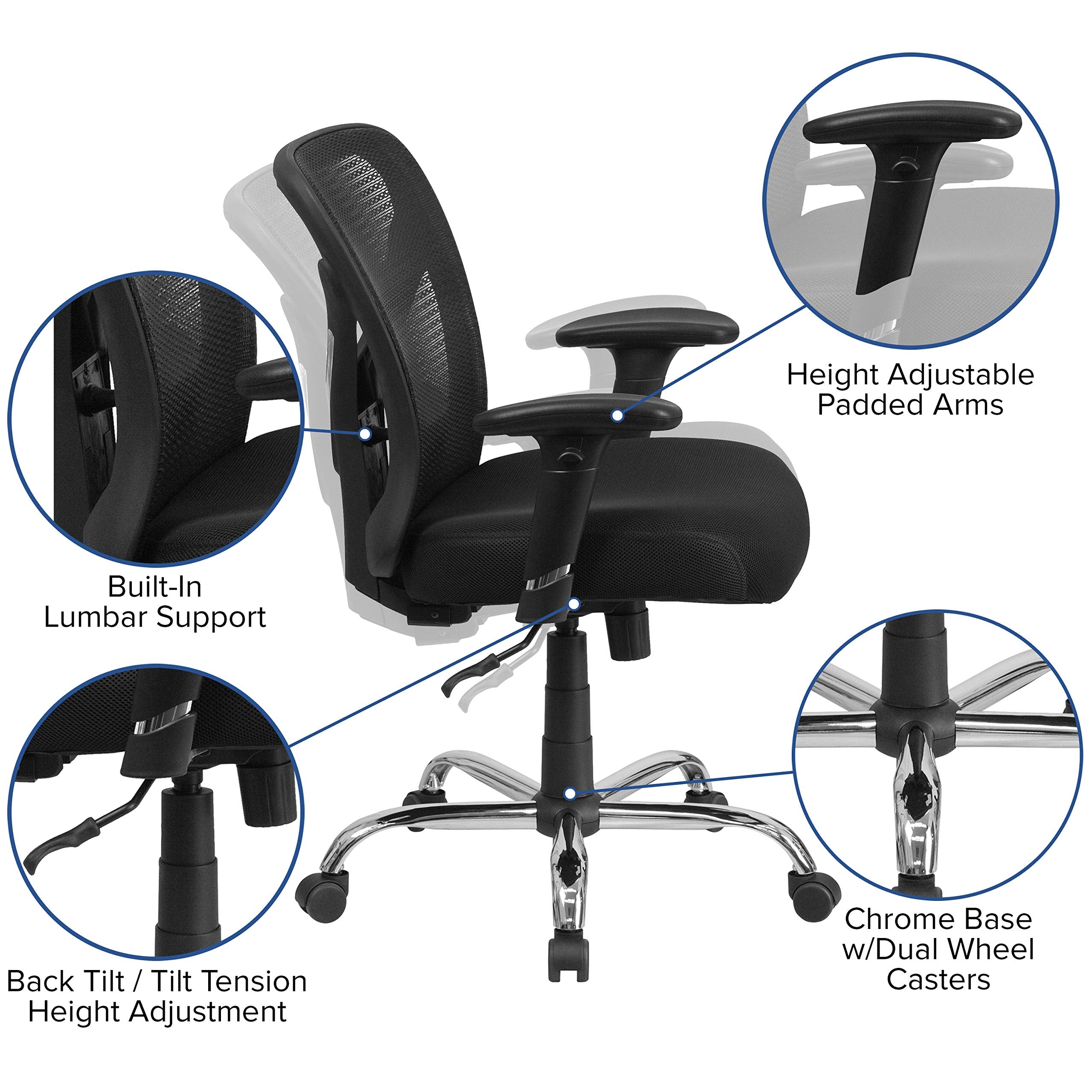 Flash Furniture Big & Tall Office Chair | Adjustable Height Mesh Swivel Office Chair with Wheels