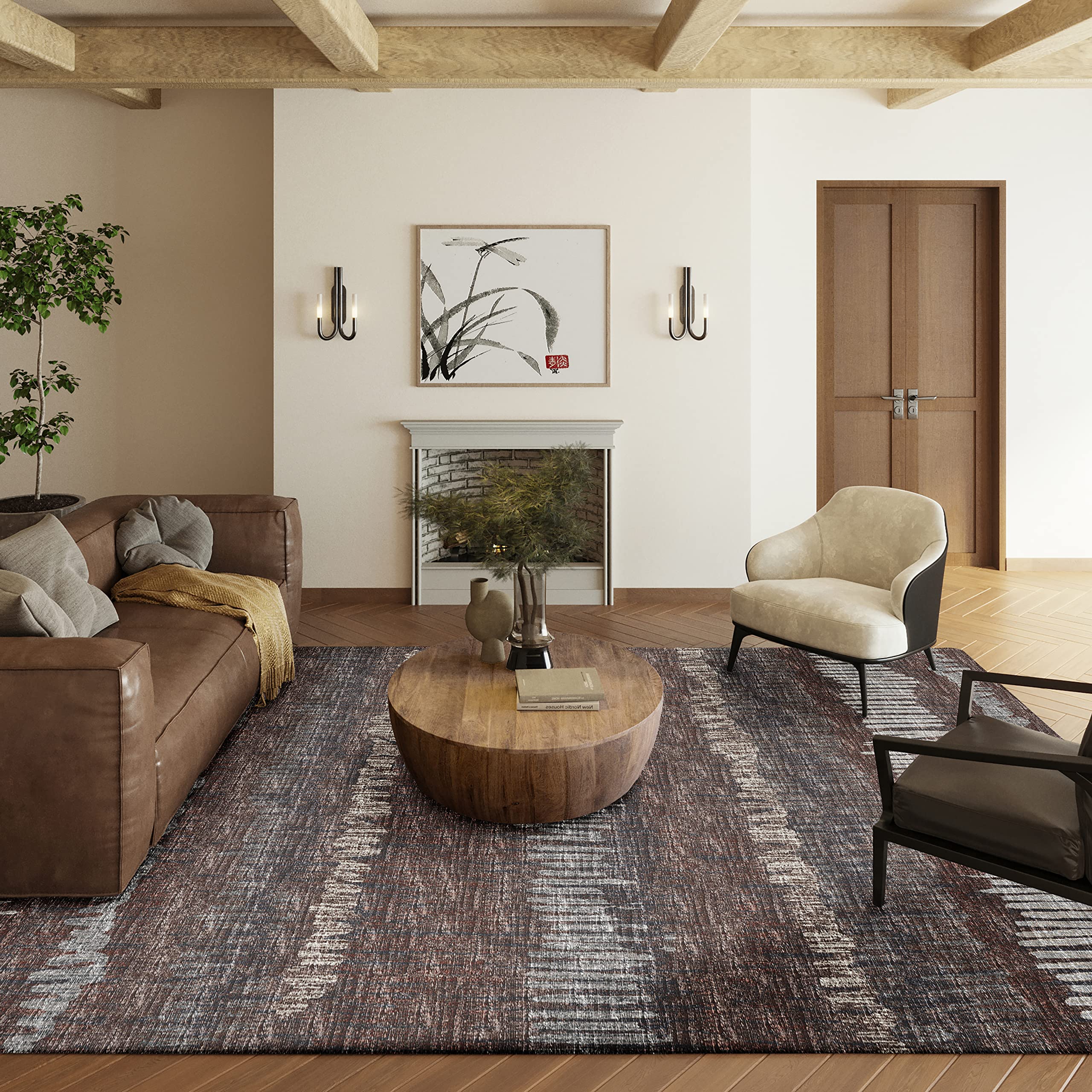Addison Rugs Rylee Ary34 Brown Washable 5' X 7'6" Indoor Outdoor Area Rug, Easy Clean, Machine Washable, Non Shedding, Bedroom, Entry, Living Room, Dining Room, Kitchen, Patio Rug