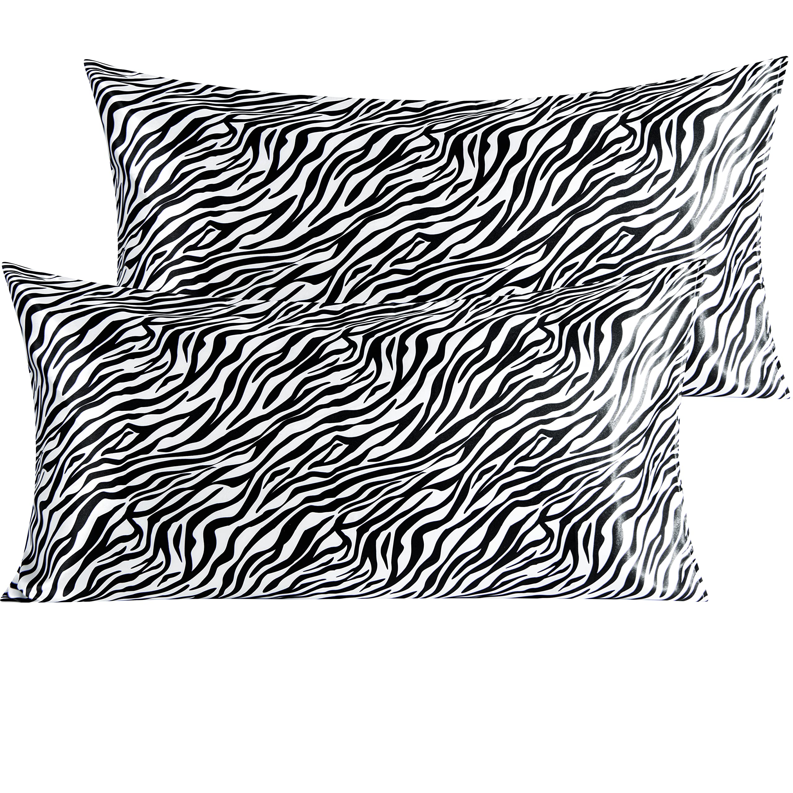 Ntbay 2 Pack Satin King Pillowcases For Hair And Skin, Luxurious And Silky Zebra Printed Pillow Cases With Envelope Closure, 20X36 Inches, Black And White