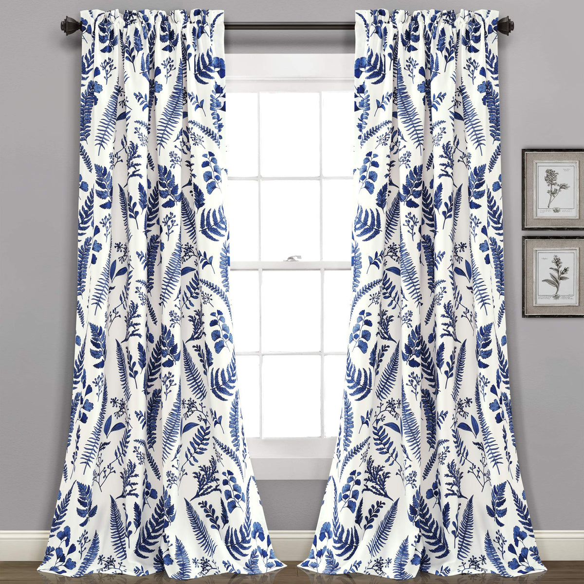 Lush Decor White-And-Navy Devonia Room-Darkening Window Curtain Set (95' X 52')