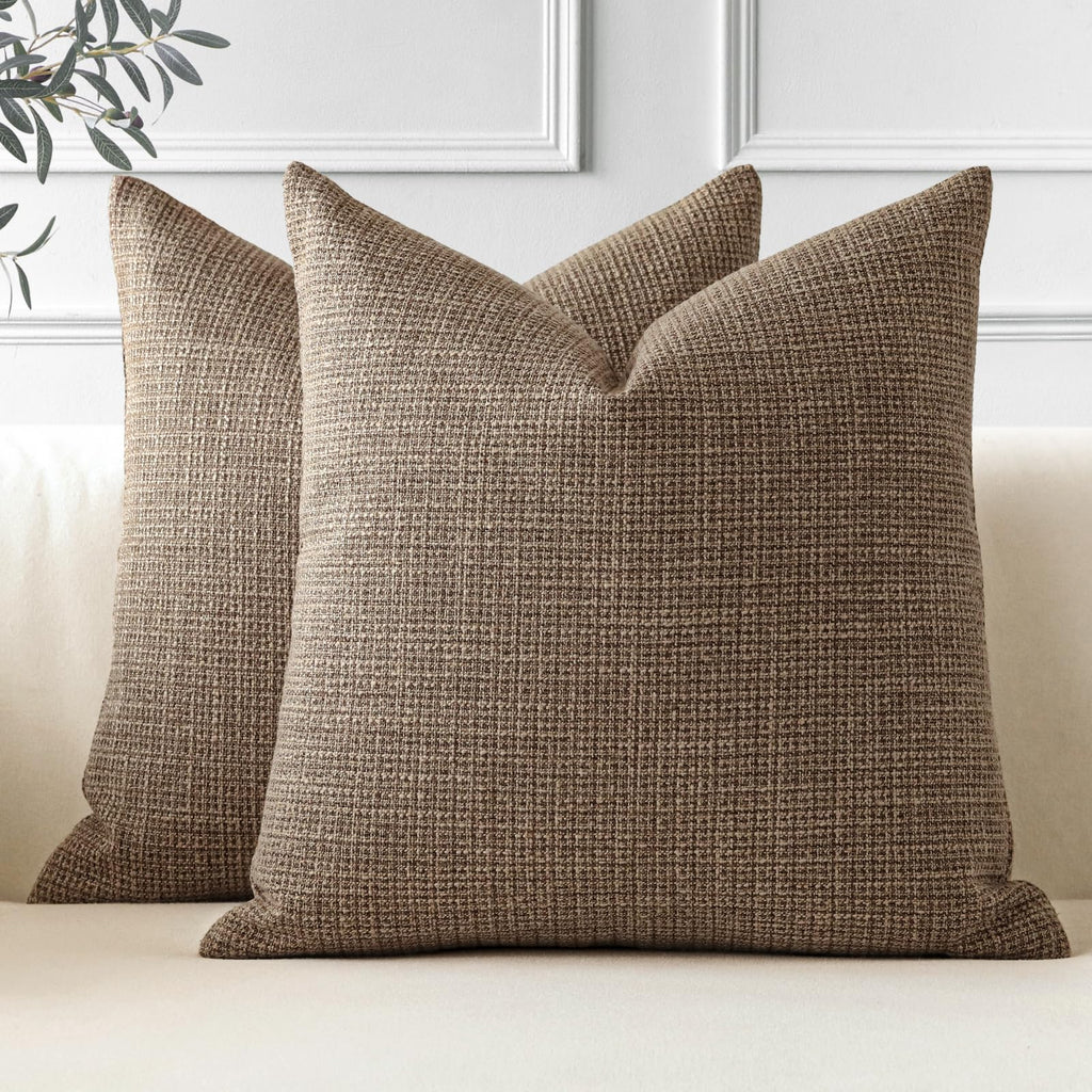 OTOSTAR Pack of 2 Throw Pillow Covers 20x20 Inch Linen Coffee Brown Pillowcases Farmhouse Decorative Solid Pillow Covers 50x50 c