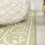Jonathan Y Smb106H-5 Charleston Vintage Filigree Textured Weave Indoor Outdoor Area Rug, Coastal,Traditional,Transitional Easy Clean,Bedroom,Kitchen,Backyard,Patio, Non-Shed, Green/Cream, 5 X 8