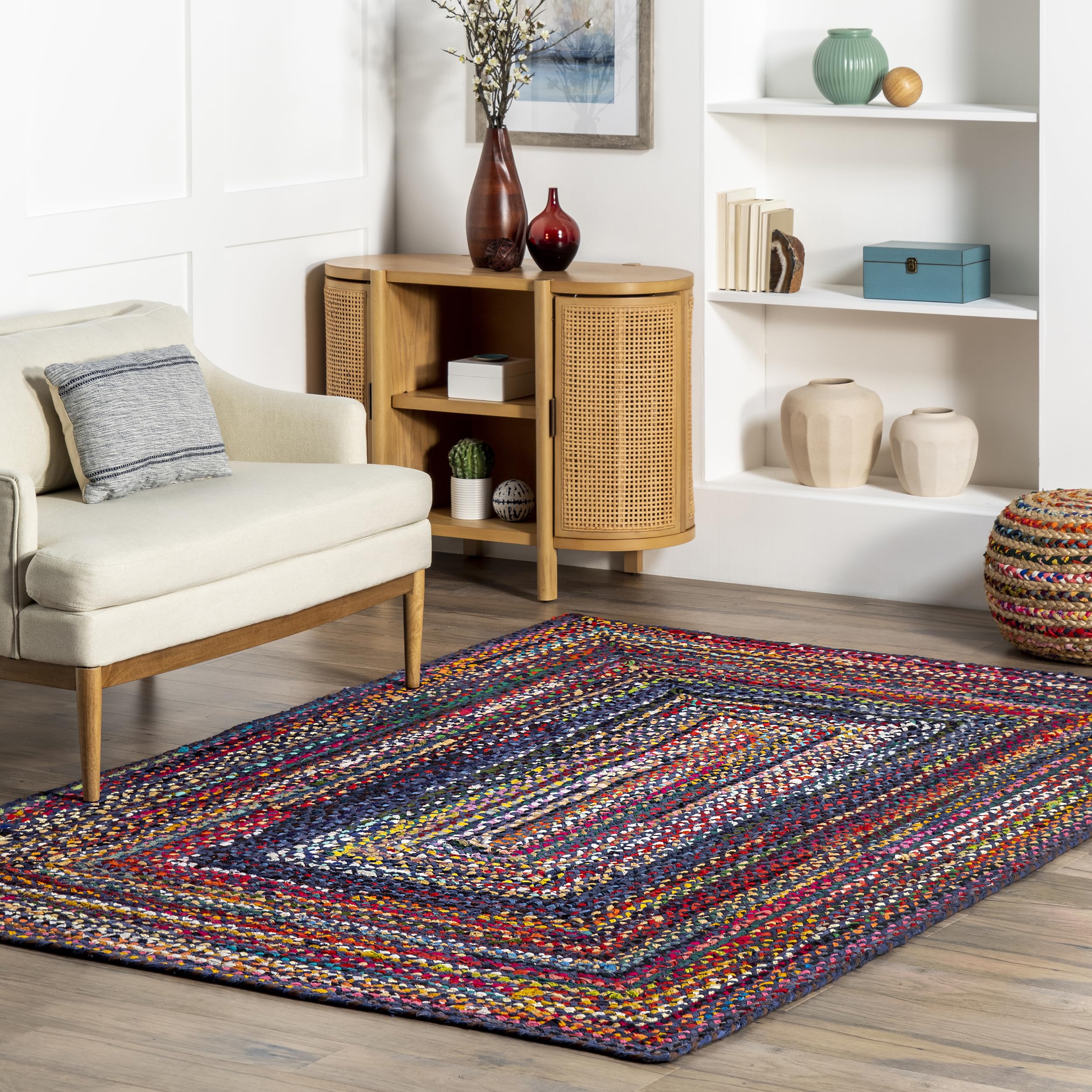 nuLOOM Tammara Bohemian Hand Braided Area Rug, 6x9, Blue