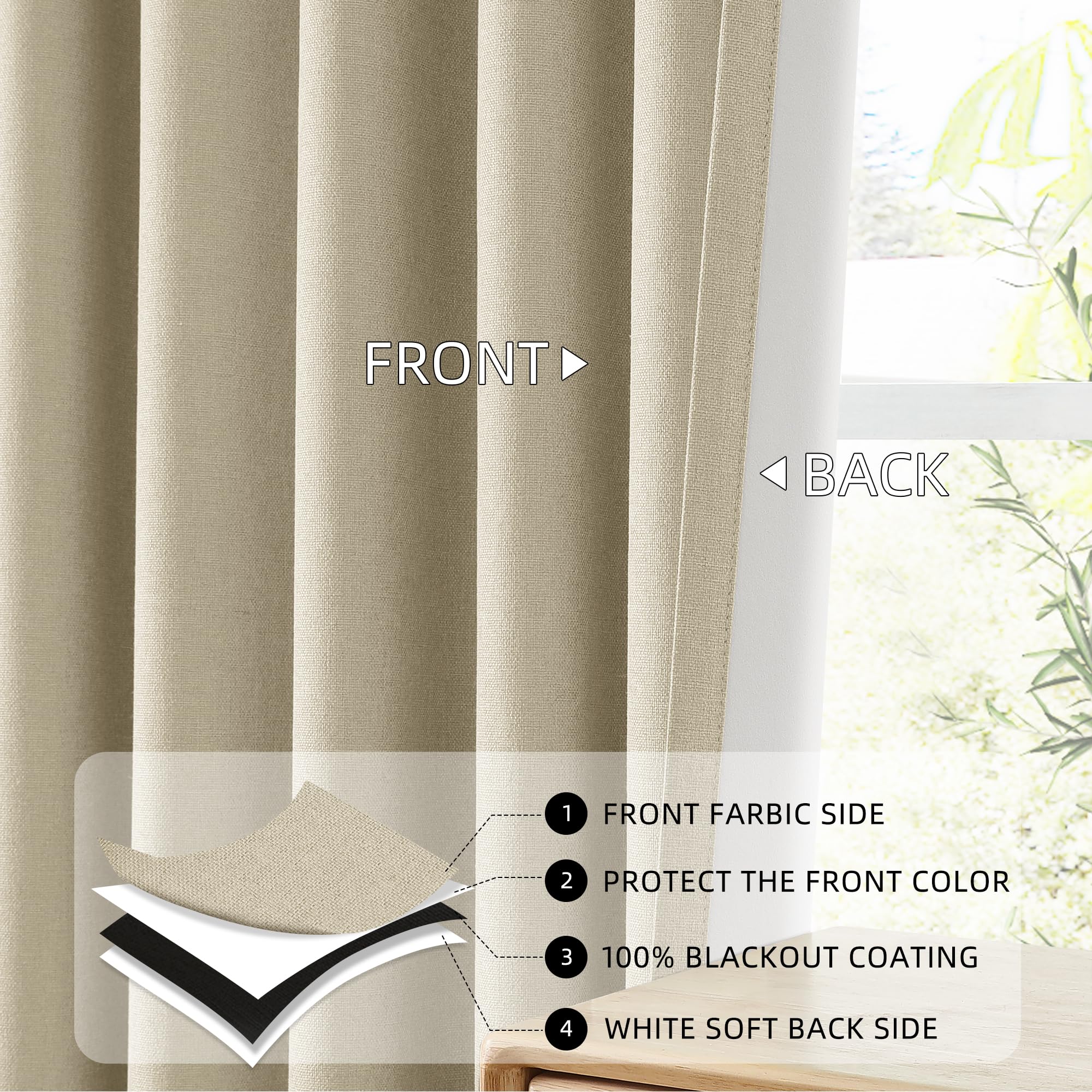 Chrisdowa Blackout Curtains 108 Inches Long For Bedroom Linen Curtains With Liner 100% Complete Black Out Full Light Blocking En