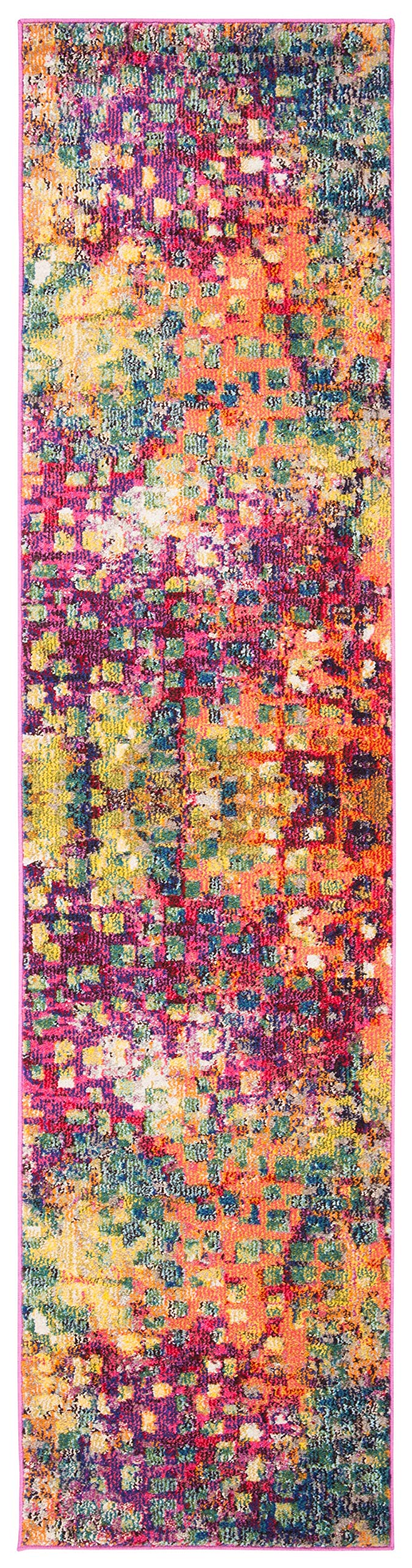 Safavieh Madison Collection Runner Rug - 2'2'' X 22', Fuchsia & Gold, Boho Abstract Distressed Design, Non-Shedding & Easy Care,