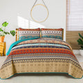 Wongs Bedding Boho King Quilt Set, Green And Brown Bohemian King Quilt Bedding Set, Lightweight Microfiber Bed Decor Bedspread F
