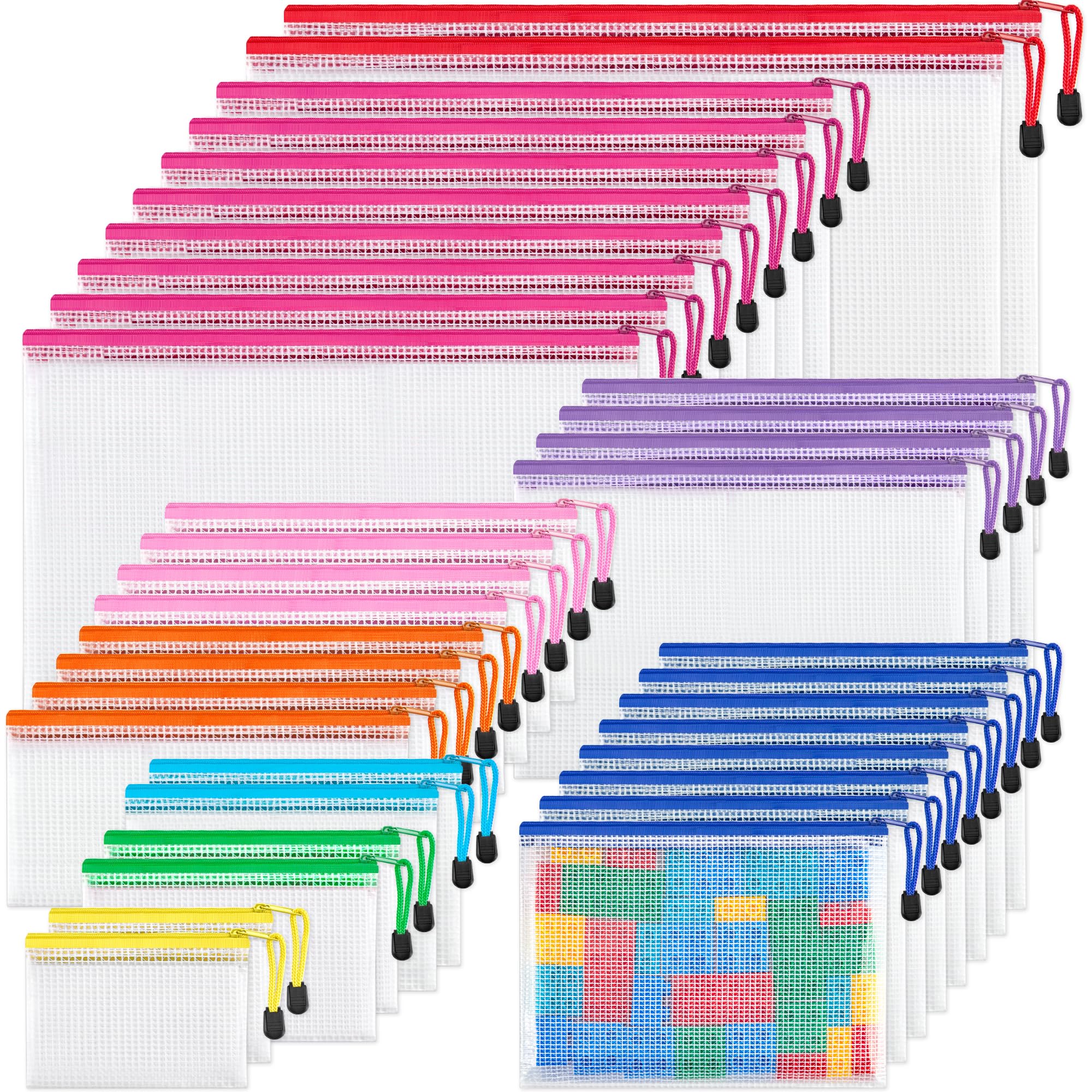 Jarlink 36 Pack 8 Sizes Mesh Pouch, 9 Colors, Waterproof Zipper File Bags Document Multipurpose Travel Bags For Office, School,