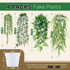Der Rose 4 Pack Fake Plants Hanging With Pots Artificial Ivy Vine Faux Eucalyptus Hanging Plants, Boston Fern, String Of Pearls