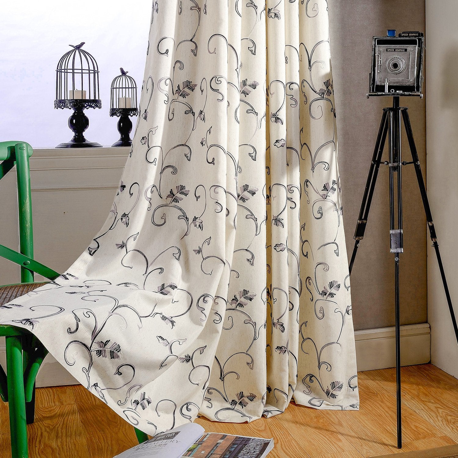 Vogol Extra Wide Grommet Curtains For Bedroom, 1 Panel 84 X 84 Inches Vines Pattern View Reducing Drapes For Living Room, Countr