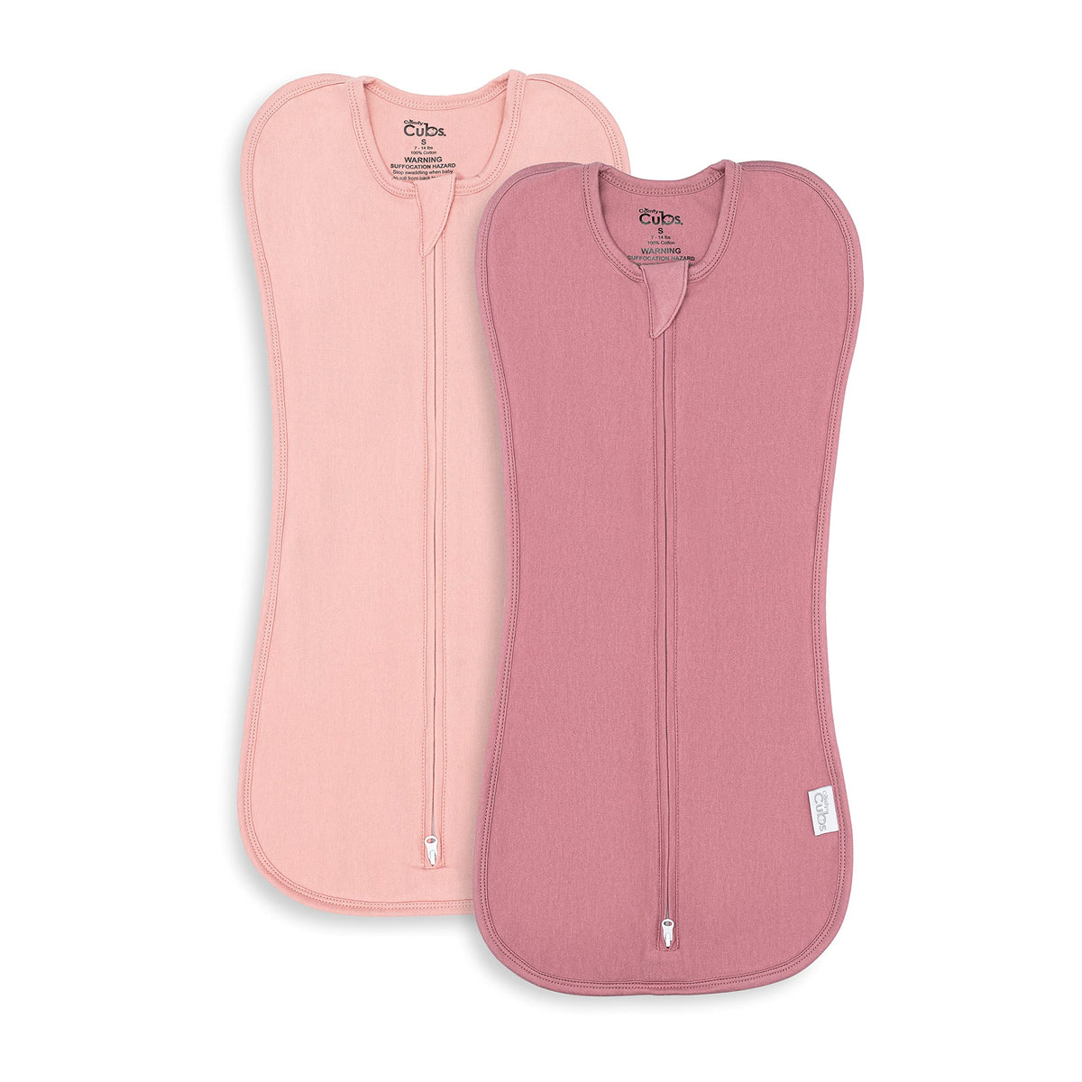 Comfy Cubs Swaddle Blanket Baby Girl Boy Easy Zipper Wrap 2 Pack Newborn Infant Sleep Sack (Large 3-6 Months, Blush, Mauve)