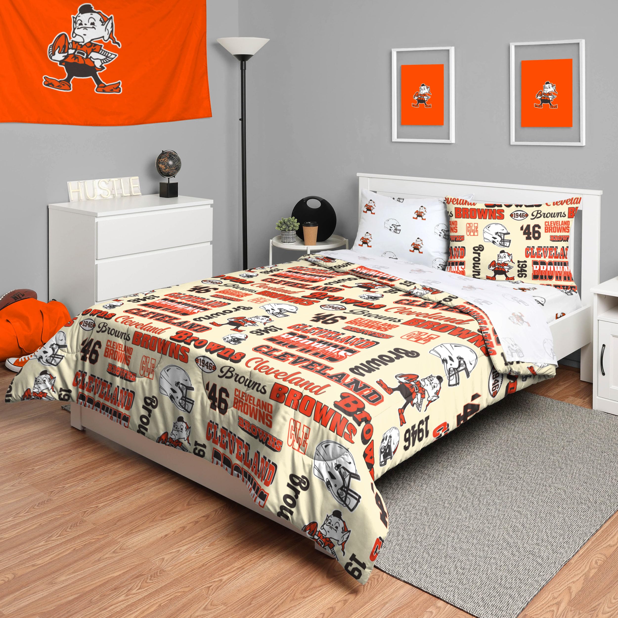Foco Cleveland Browns Nfl Retro Bed In A Bag Comforter Bedding 5 Piece Full Set