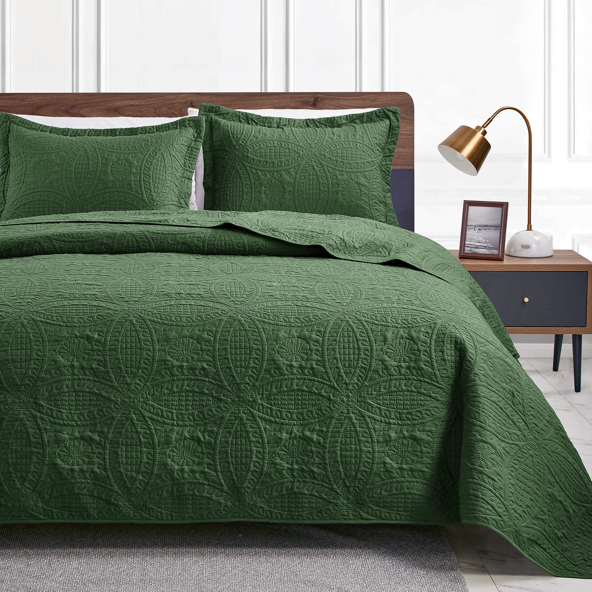 Love'S Cabin King Size Quilt Set Olive Green Bedspreads - Soft Bed Summer Lightweight Microfiber Bedspread- Modern Style Coin Pa