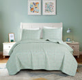 Chezmoi Collection Thistle 3-Piece Tranquil Floral Quilt Set Queen - Soft Green White Floral Printed Microfiber Lightweight Beds