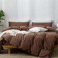 Moomee Bedding Duvet Cover Set 100% Washed Cotton Linen Like Textured Breathable Durable Soft Comfy (Cocoa Brown, Super Queen)