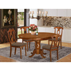 East West Furniture Portland 5 Piece Modern Set Includes an Oval Wooden Table with Butterfly Leaf and 4 Linen Fabric Dining Room Chairs, 42x60 Inch, Saddle Brown