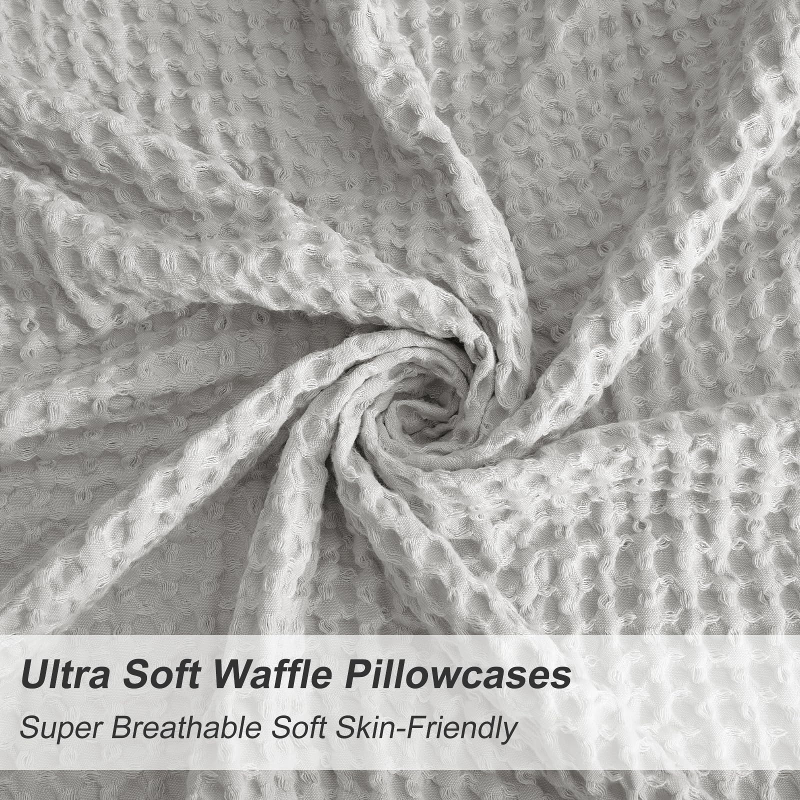 Phf Ultra Soft Waffle Weave Pillowcases Standard Size 20' X 26' 2 Pack, No Insert, Breathable Skin-Friendly Pillow Shams, Decorative Waffle Weave Pillow Case Covers, Light Grey