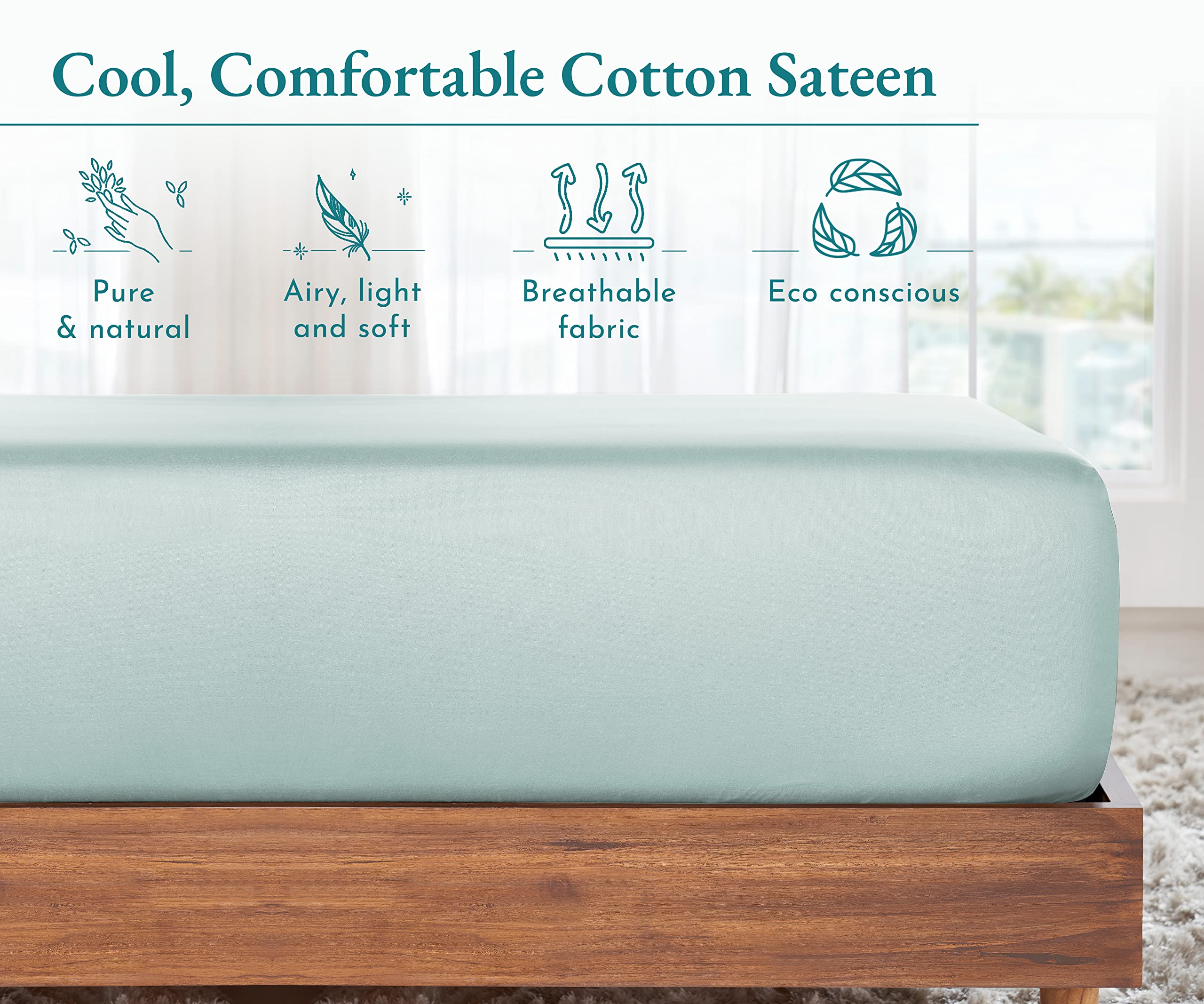 California Design Den Soft 100% Cotton Full Fitted Sheet Only, Deep Pocket, Durable Sateen, All-Around Elastic, Head/Foot Side Indicators, Full Size Fitted Sheet (Seafoam)
