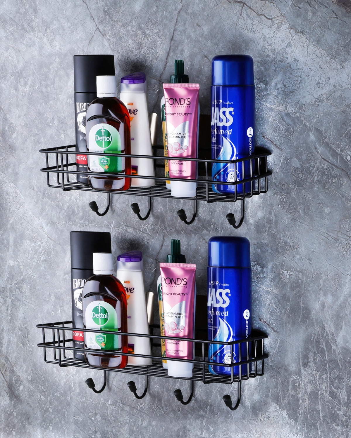 MOXSTAR Storage Hook Shelf for Wall SelfAdhesive Multipurpose Bathroom Shelf with Hooks/Towel Holder/Rack/Bathroom Accessories