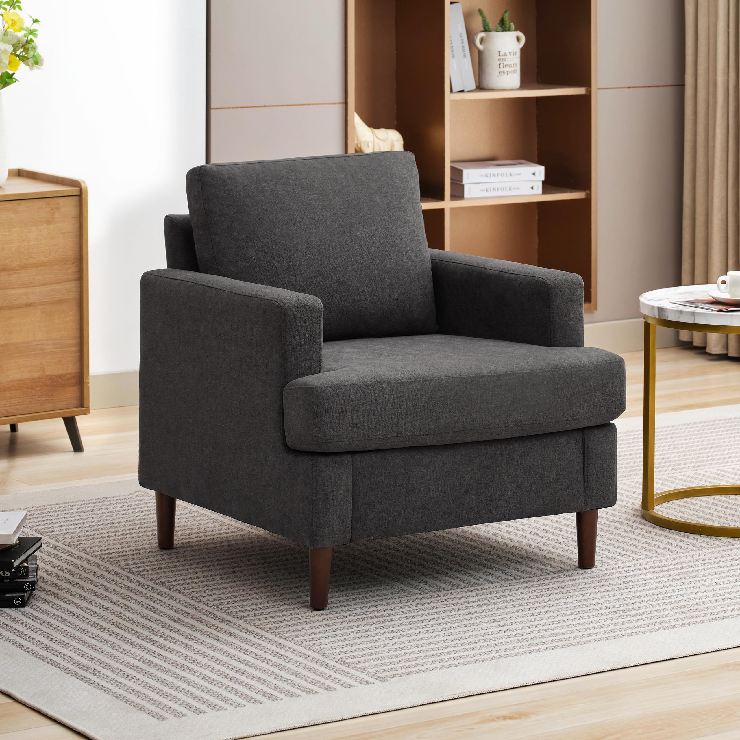 Weture Mid-Century Accent Chair,Modern Linen Fabric Armchair for Living Room,Comfy Upholstered Reading Accent Chairs for Bedroom