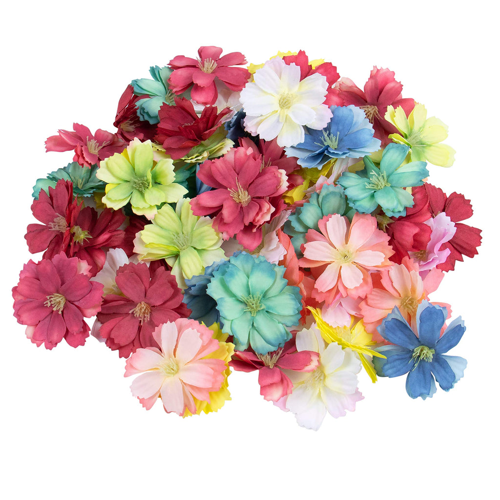 AUEAR, 50 Pack Artificial Silk Cherry Blossom Flowers Heads Craft Fake Peony Daisy Decor for Bridal Hair Clips Headbands Dress D